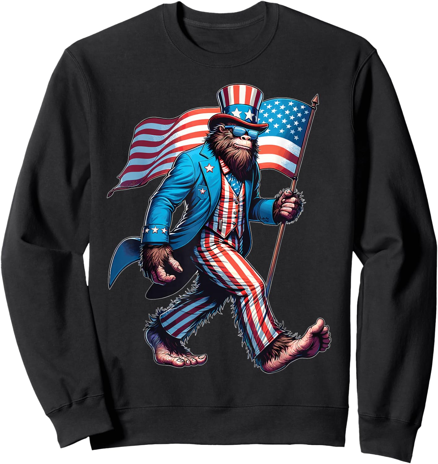 Bigfoot Sasquatch 4th Of July Shirts Patriotic American Flag Sweatshirt - Sweatshirt | Black