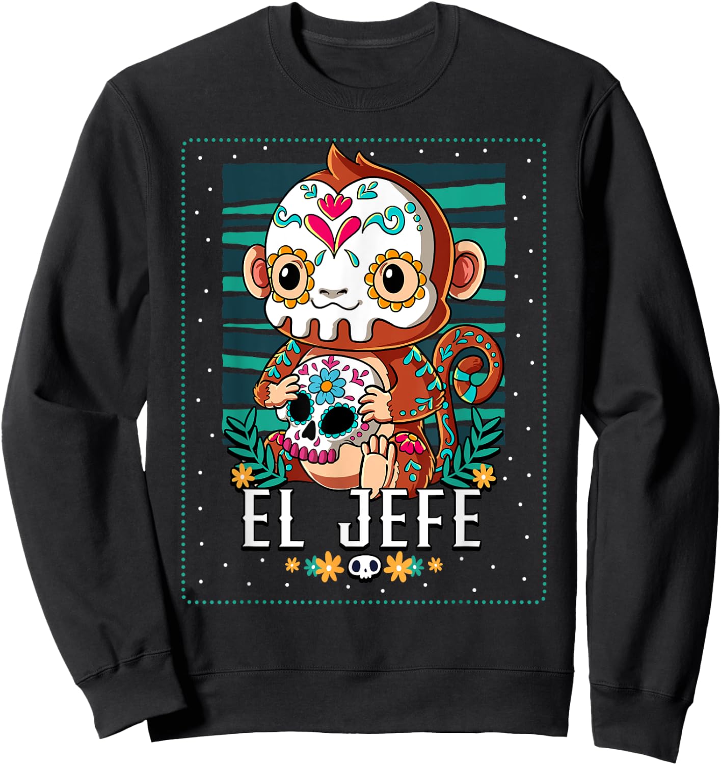 El Jefe Dia De Los Muertos Monkey Sweatshirt - Sweatshirt | Black