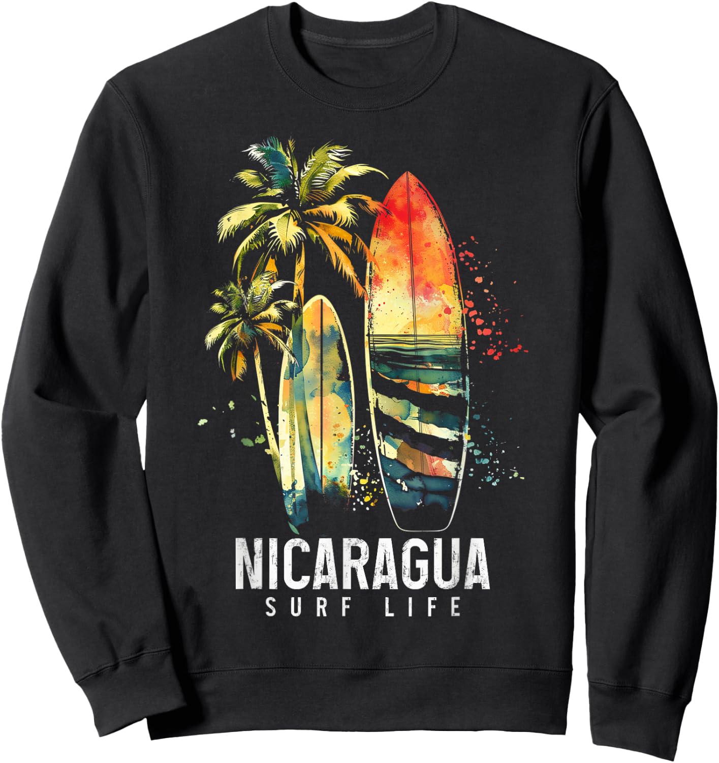 Nicaragua Nica Surf Vintage Surfing Surfer Sweatshirt - Sweatshirt | Black
