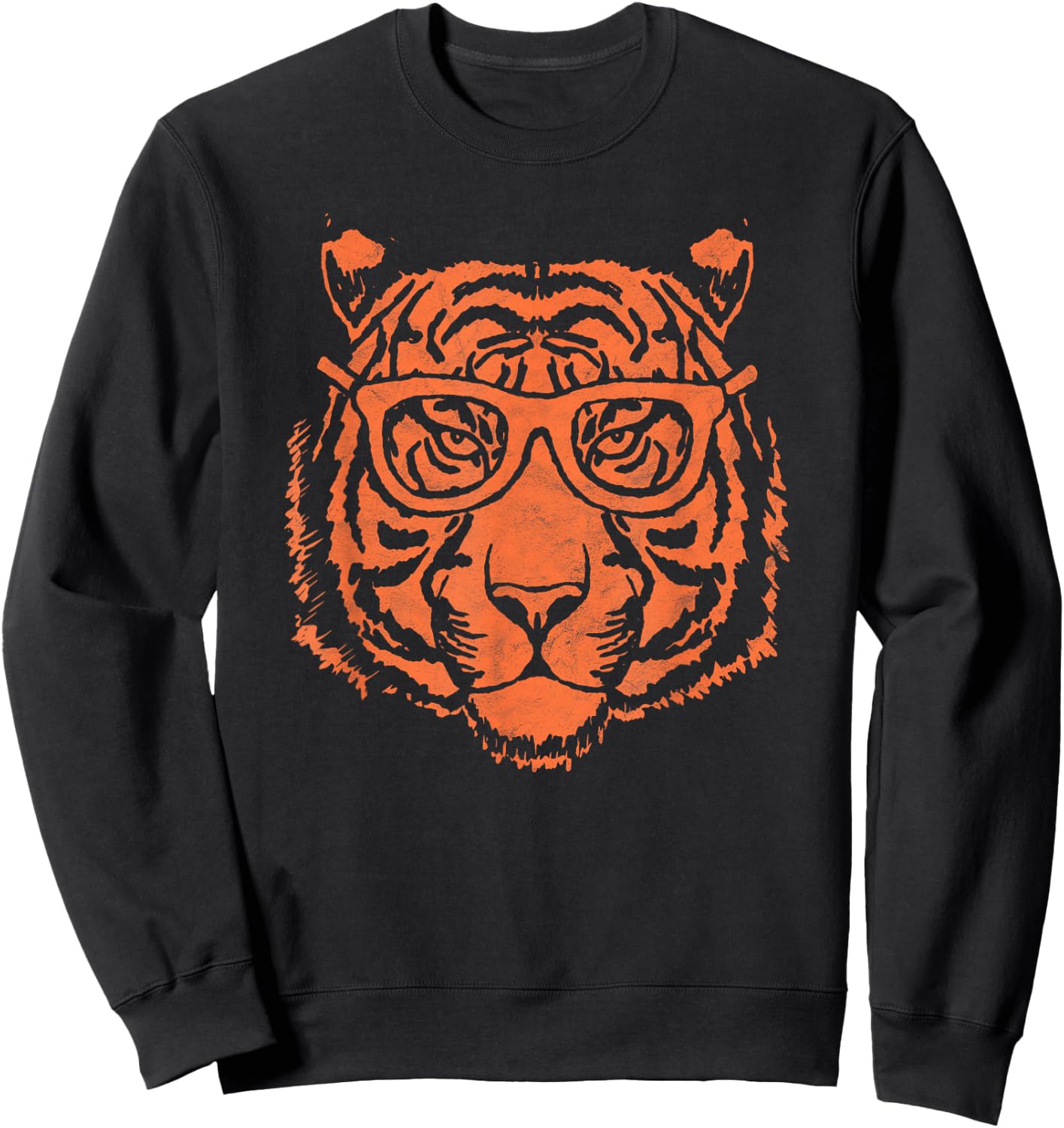 Artistic Orange Tiger Head & Hipster Glasses Funny Graphic Sweatshirt - Sweatshirt | Black