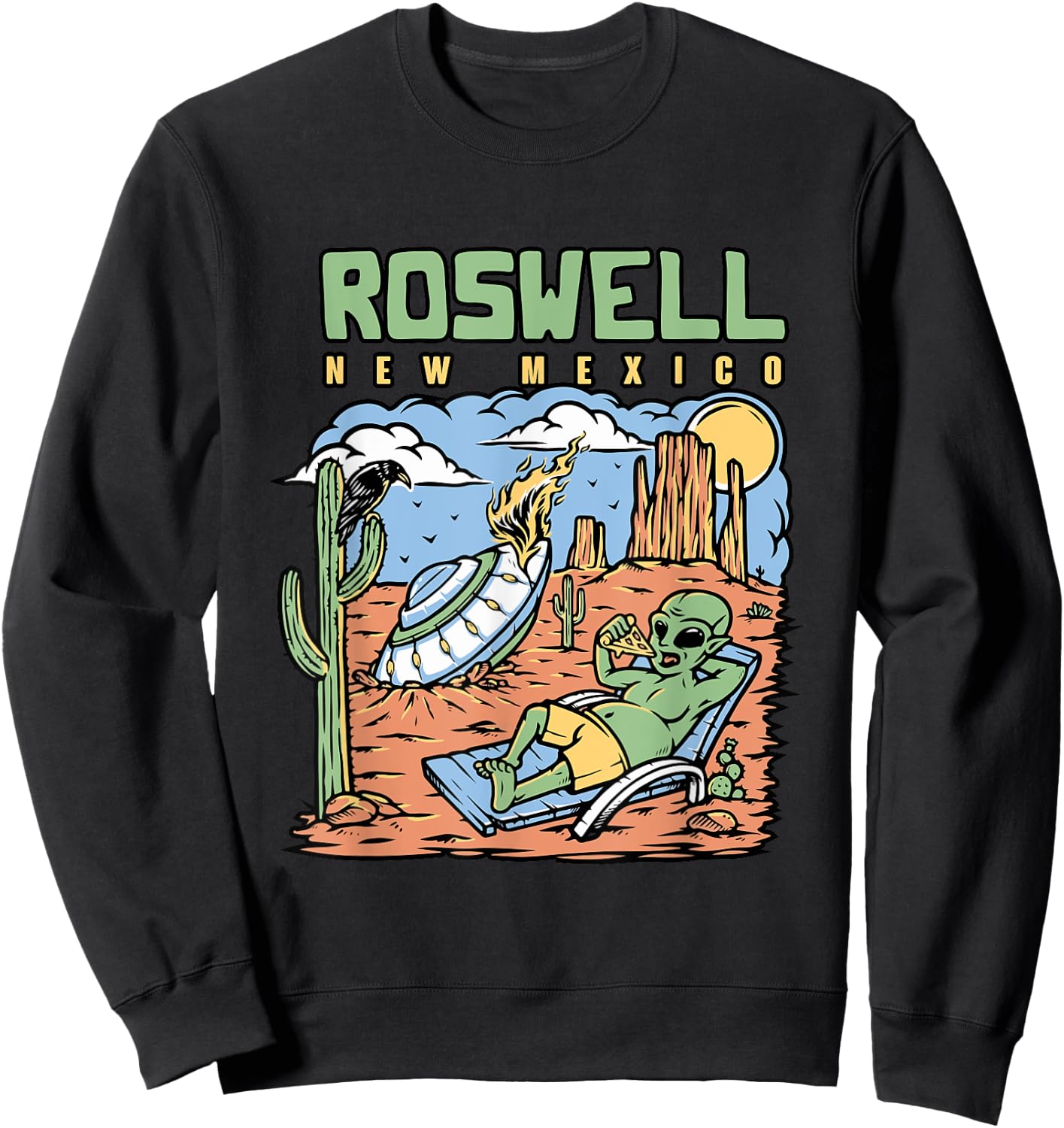 Funny Alien Vacation In Roswell New Mexico Desert Sweatshirt - Sweatshirt | Black