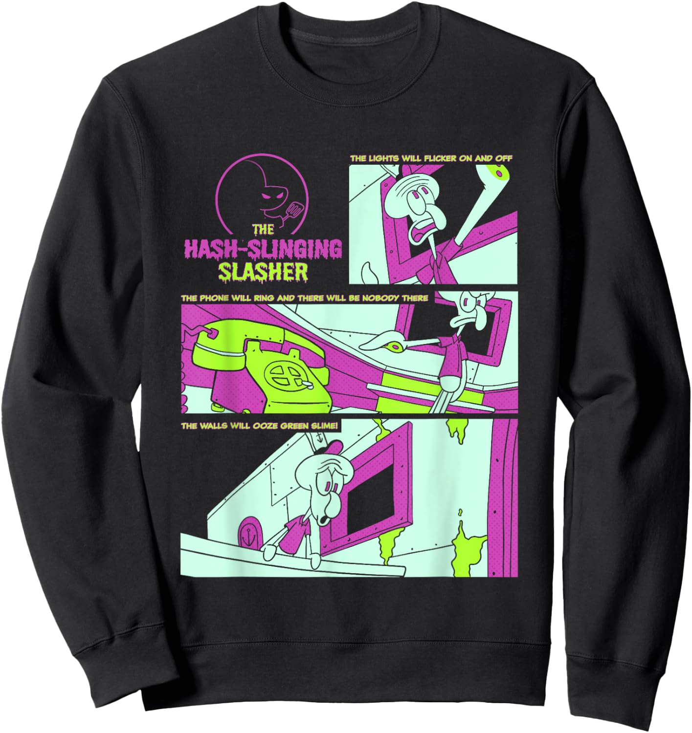 SpongeBob SquarePants The Hash-Slinging Slasher Signs Panels Sweatshirt - Sweatshirt | Black