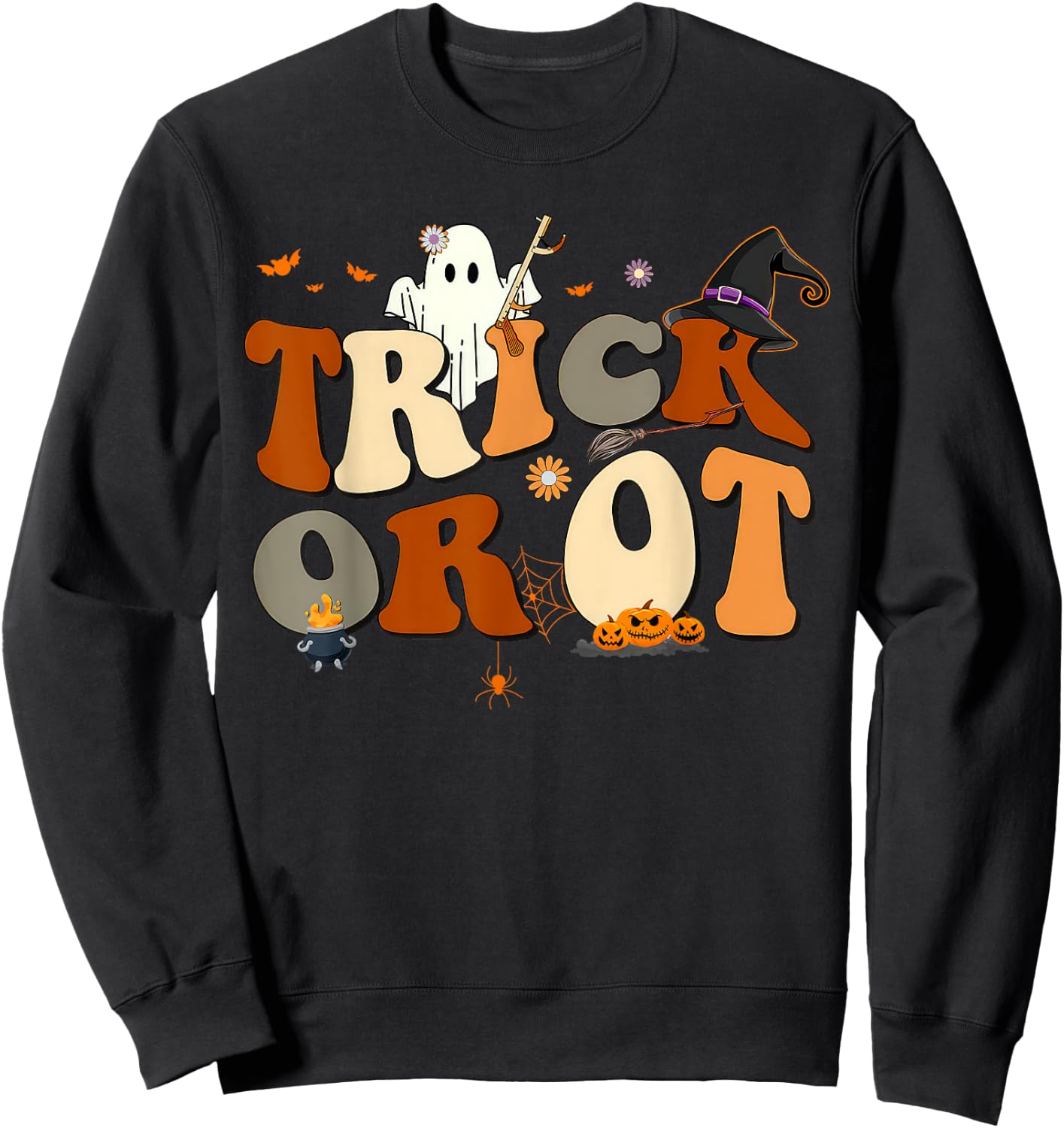 Retro Trick Or OT Occupational Therapy Ghost Halloween Sweatshirt - Sweatshirt | Black