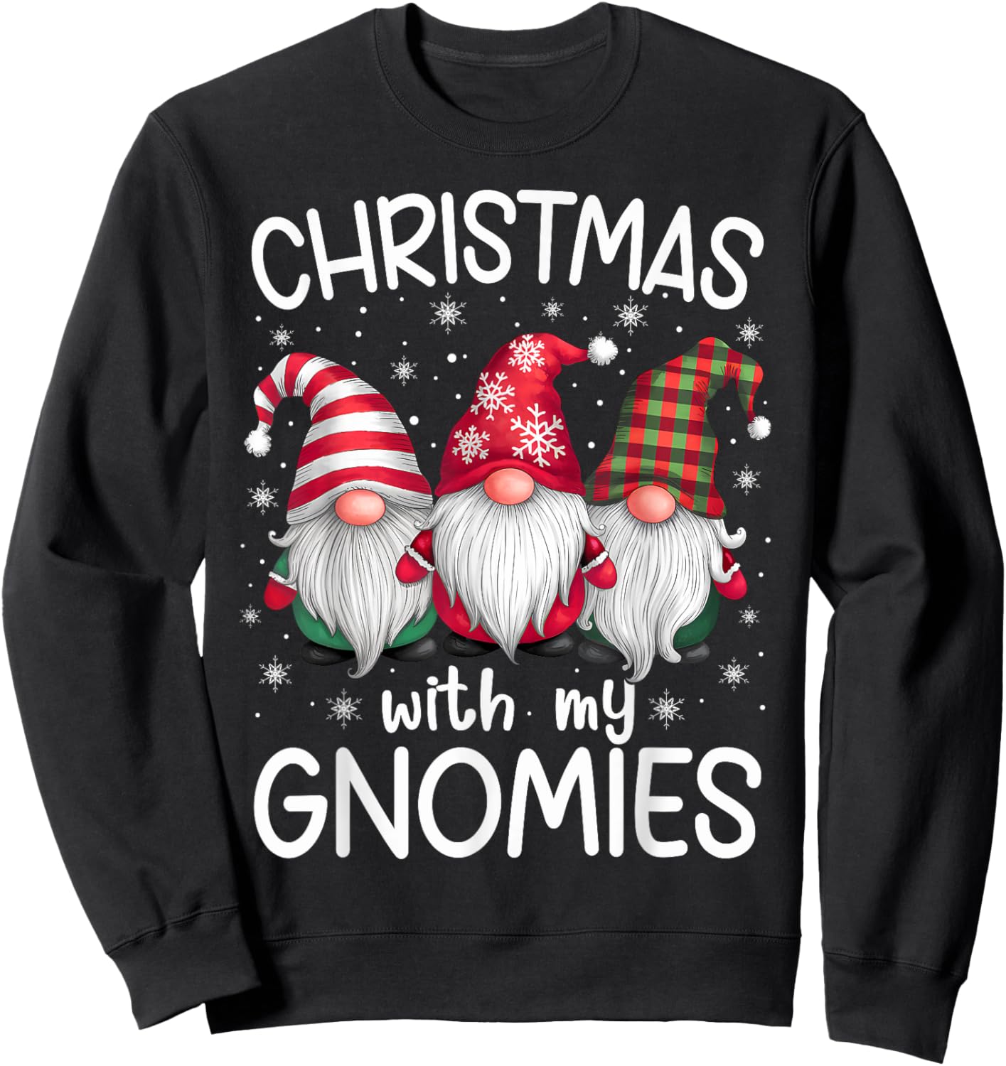 Gnome Family Christmas Men Women Kids Apparel -Adult Christmas Cartoon Gnome Winter Holiday Black Plaid, Stripe Small Sweatshirt - Sweatshirt | Black