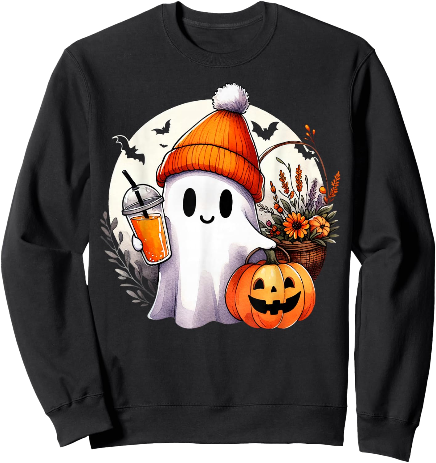 Groovy Ghost Drinking Coffee Halloween Ghost Coffee Lover Sweatshirt - Sweatshirt | Black
