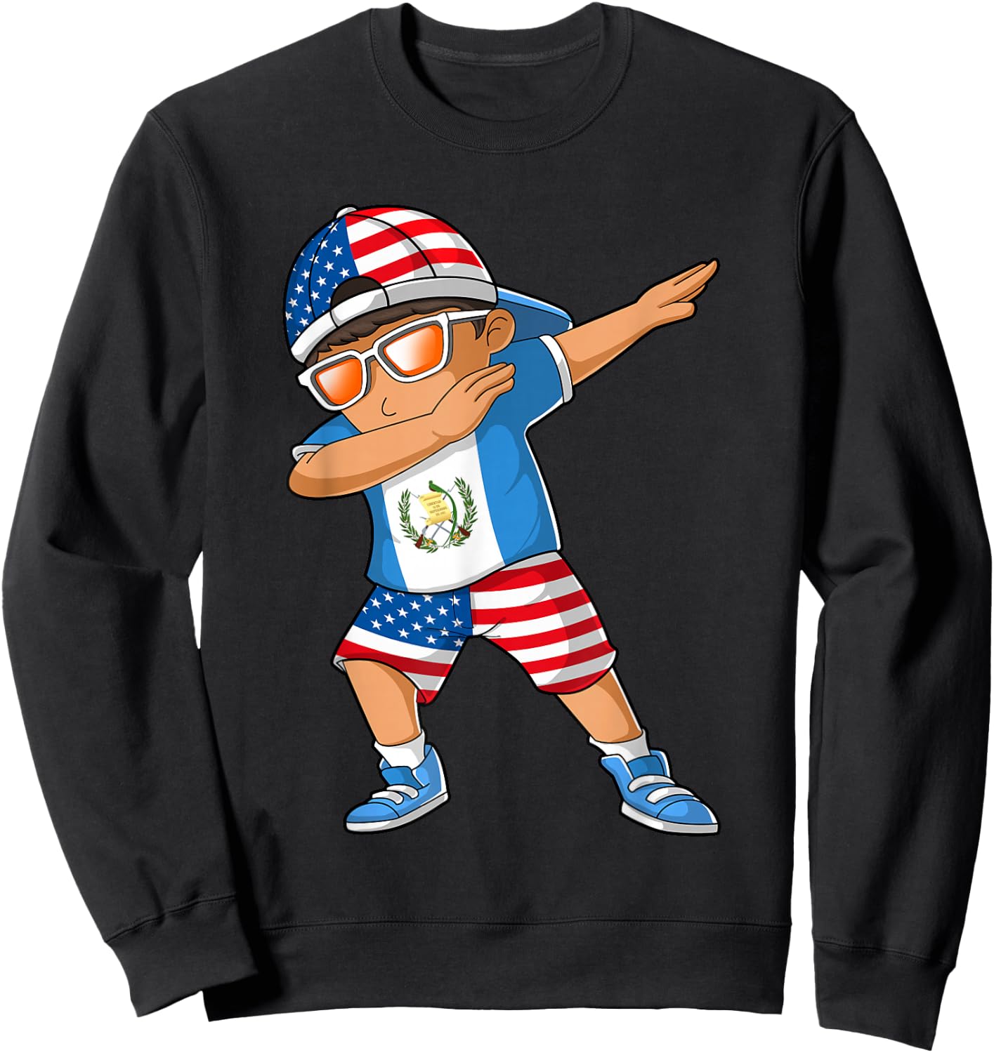 Half American Half Guatemalan Boy Kid Guatemala Flag Sweatshirt - Sweatshirt | Black