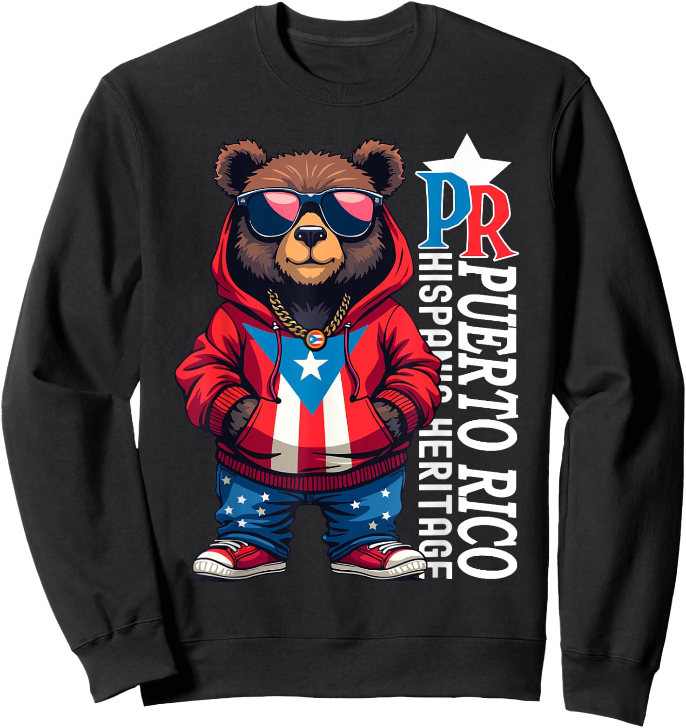 Cute Teddy Bear Puerto Rico Flag Boricua Puerto Rican Kids Sweatshirt - Sweatshirt | Black
