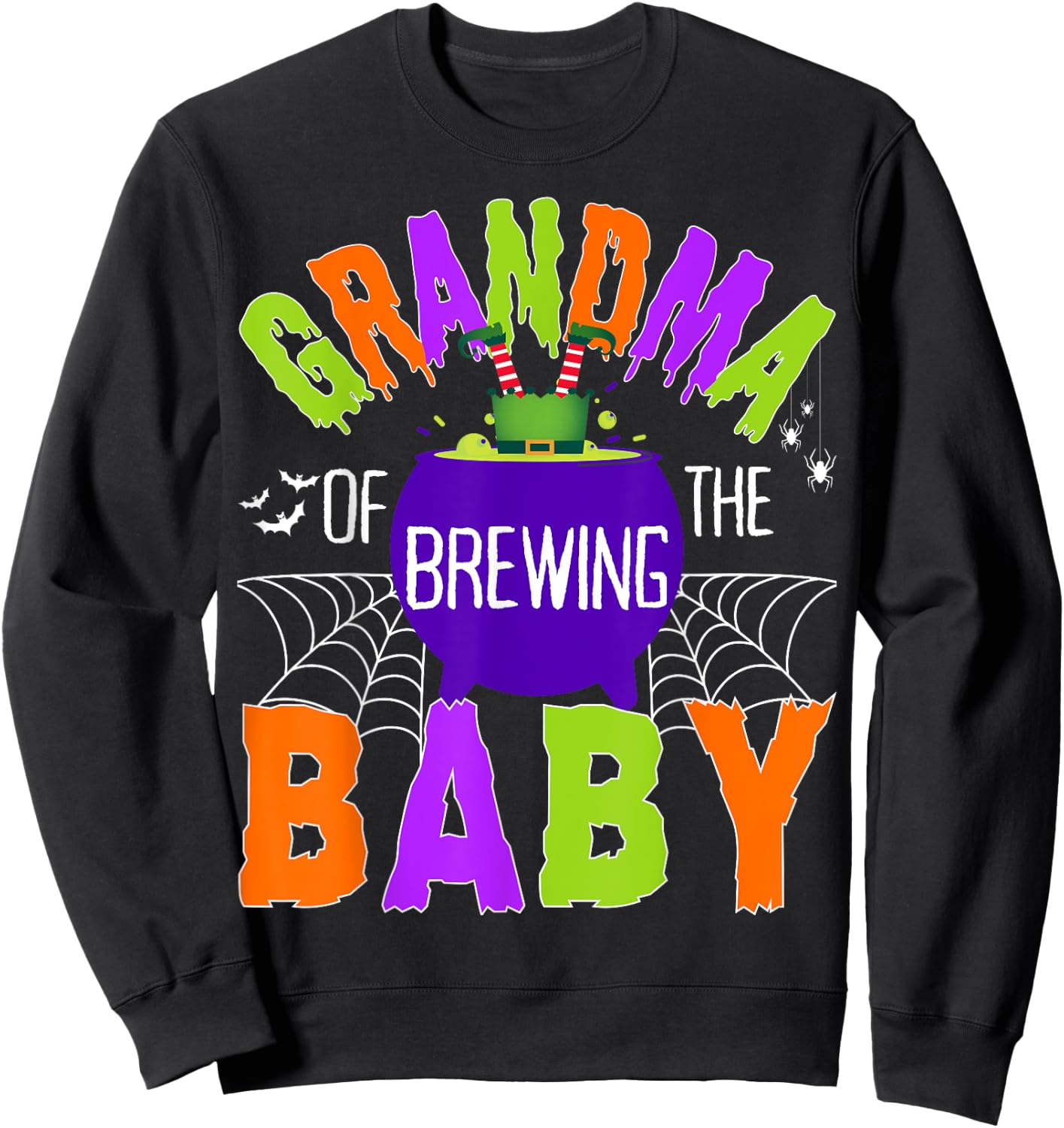 Grandma of Brewing Baby Halloween Theme Baby Shower Spooky Sweatshirt - Sweatshirt | Black