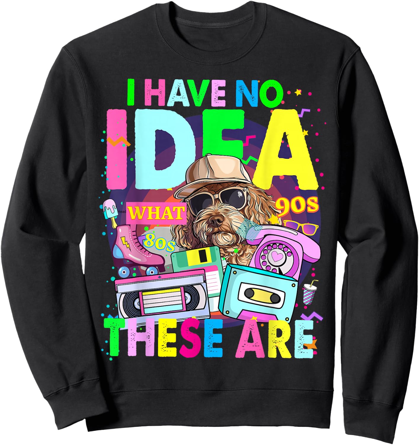 1980s Decade Outfit Idea for Kids & Novelty Girls 90s Themed Sweatshirt - Sweatshirt | Black
