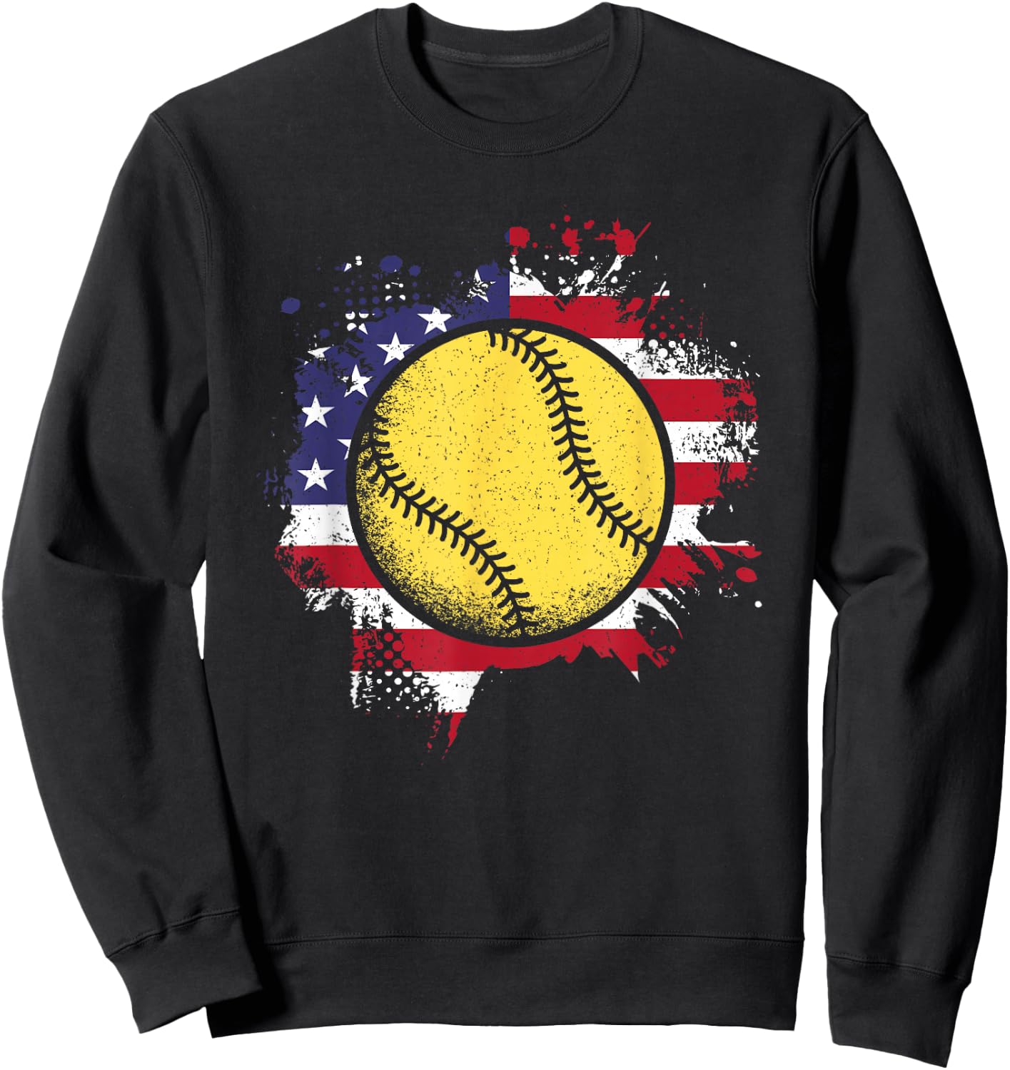 Softball American Flag Vintage Softball Lover Men Women Kids Sweatshirt - Sweatshirt | Black