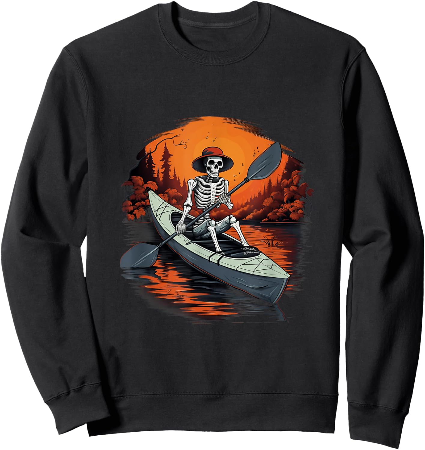 Canoe Skeleton Funny Kayaking Canoeing Halloween Kayaker Sweatshirt - Sweatshirt | Black