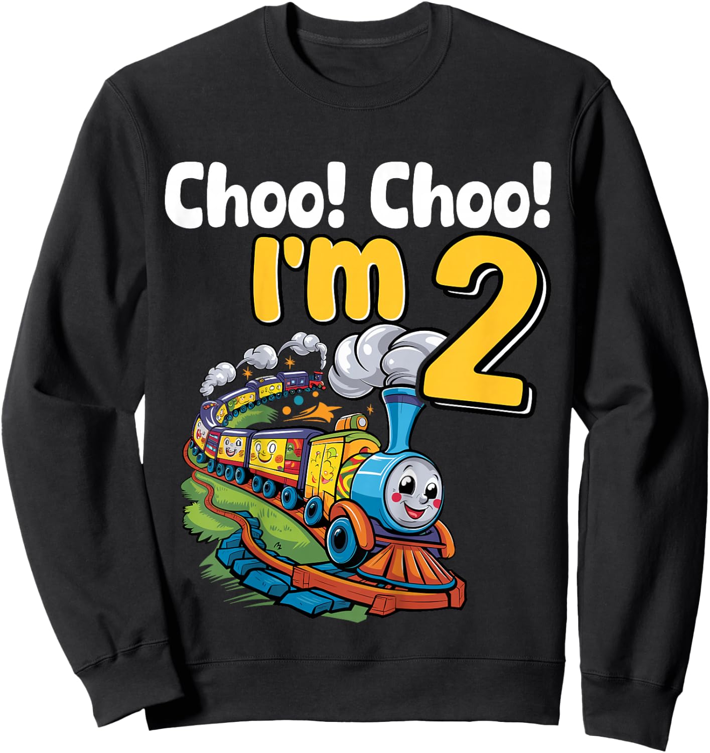 Train Choo Choo I'm 2 Years Old 2nd Birthday Party Train Sweatshirt - Sweatshirt | Black