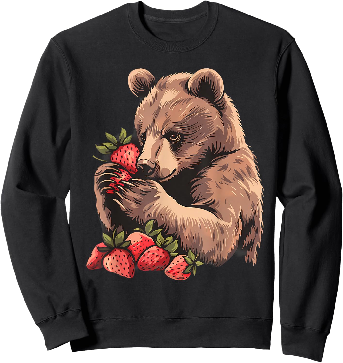 Strawberry Bear Strawberries Artwork Drawing Wildlife Motif Sweatshirt - Sweatshirt | Black
