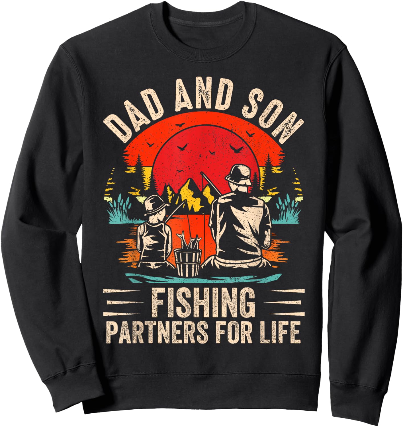 Dad & Son Fishing Partners For Life Retro Matching Dad Sweatshirt - Sweatshirt | Black