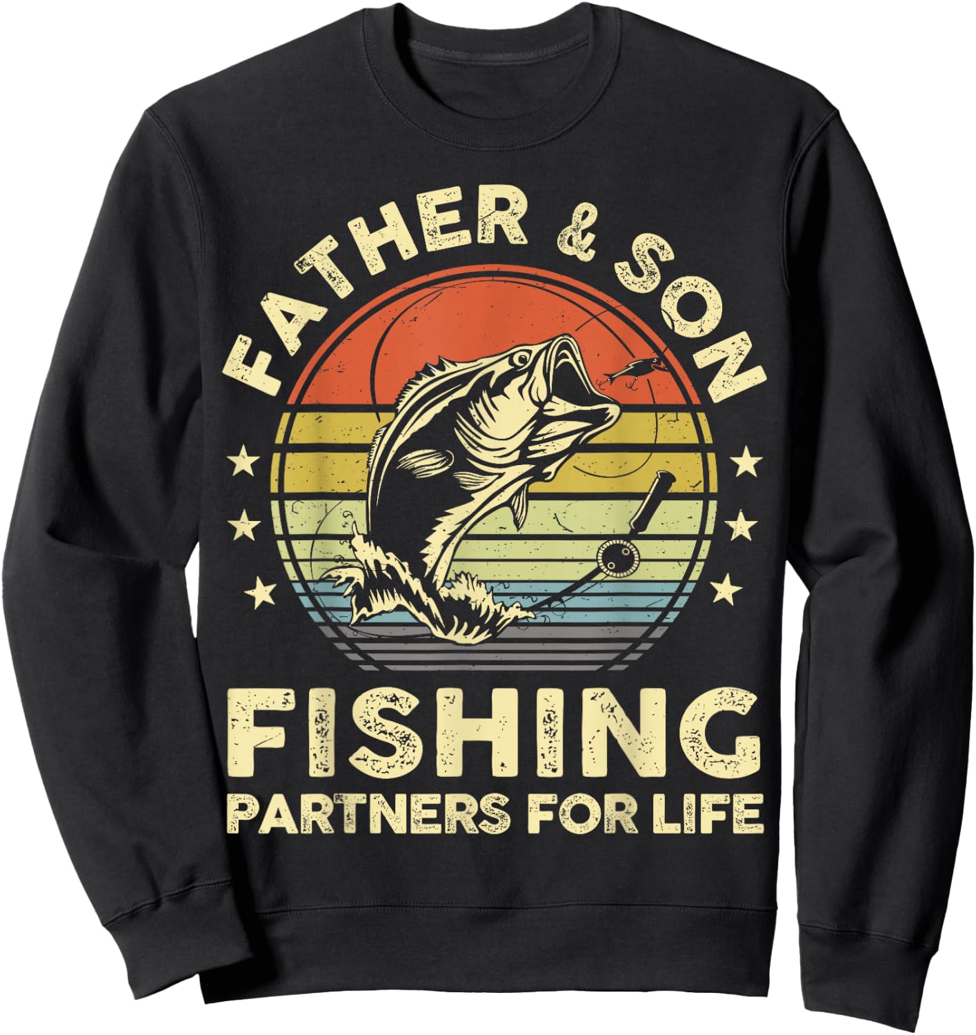 Father Son Matching Fishing Funny Bass Fish Dad Graphic Sweatshirt - Sweatshirt | Black