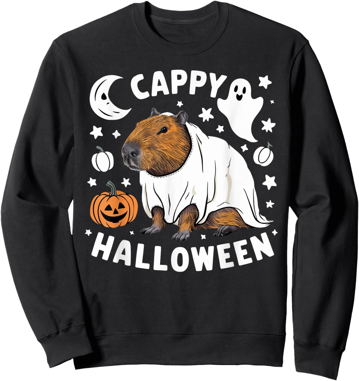 Cappy Halloween - Cute Capybara Ghost Costume Sweatshirt - Sweatshirt | Black