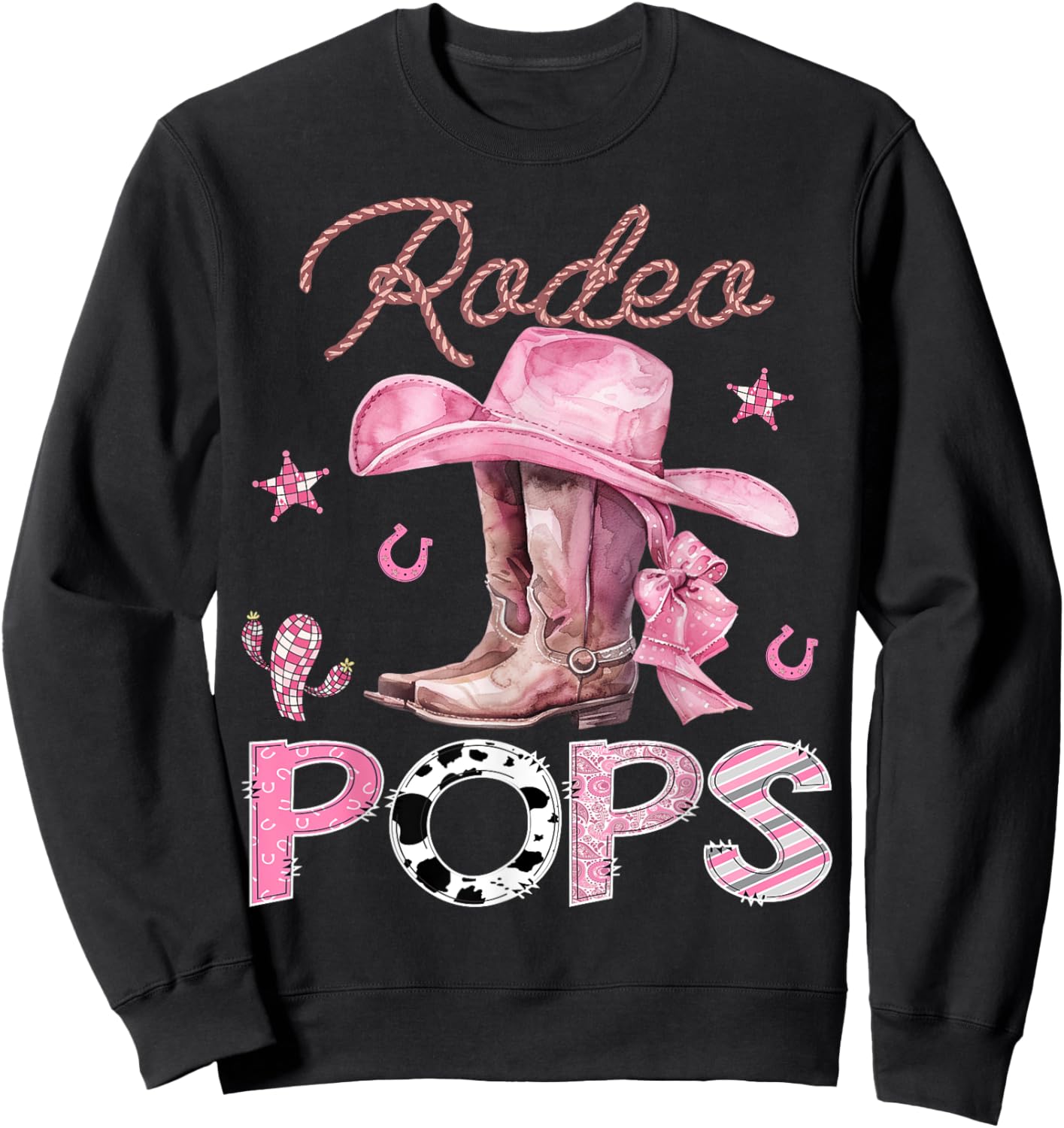 Rodeo Pops Pink Boots Coquette CowGirl Birthday Party Sweatshirt - Sweatshirt | Black
