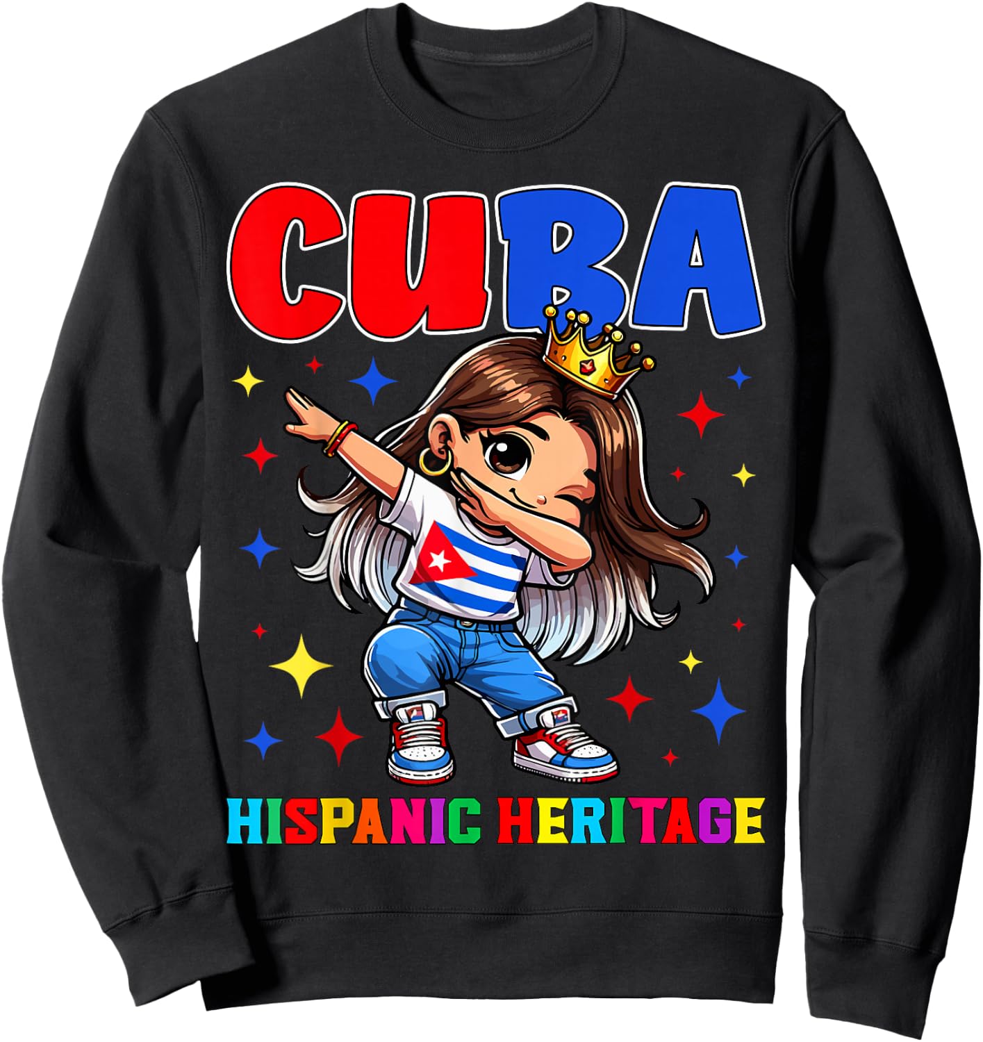 Cuba Dabbing Girl Hispanic Heritage Celebration for Kids Sweatshirt - Sweatshirt | Black