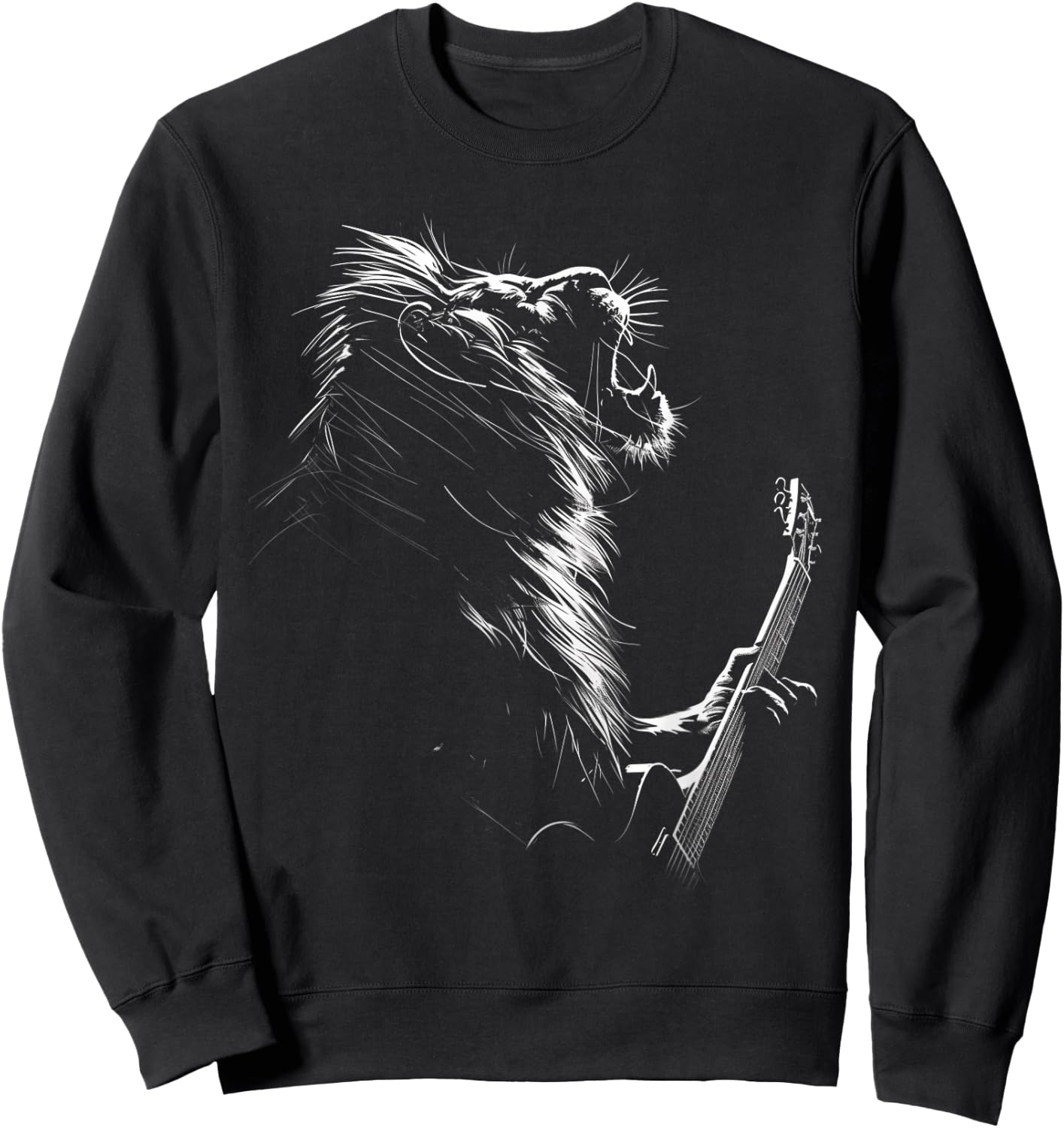 Lion Playing Guitar Rock And Roll Music Men Women Kids Sweatshirt - Sweatshirt | Black