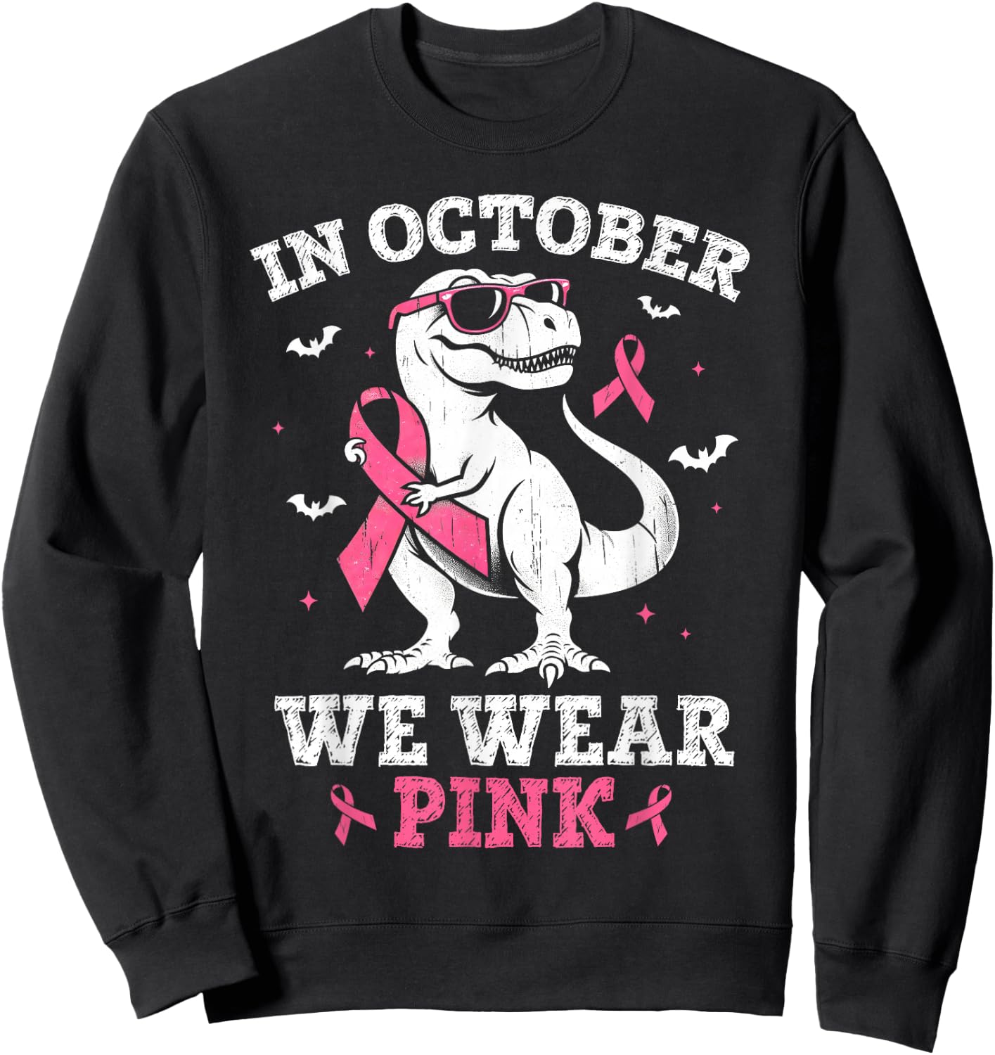 In October We Wear Pink Breast Cancer Dinosaur Boys Toddlers Sweatshirt - Sweatshirt | Black