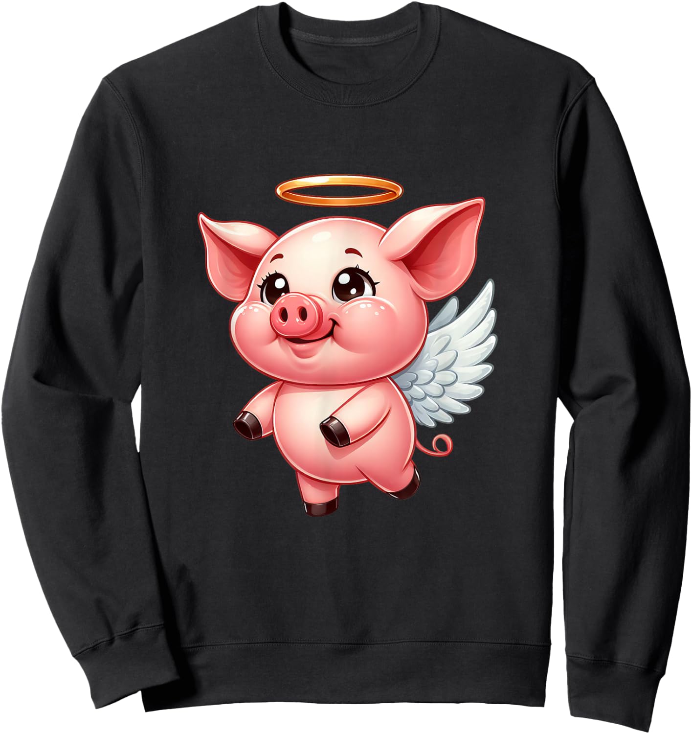 Cute Pig Angel with Wings Sweatshirt - Sweatshirt | Black
