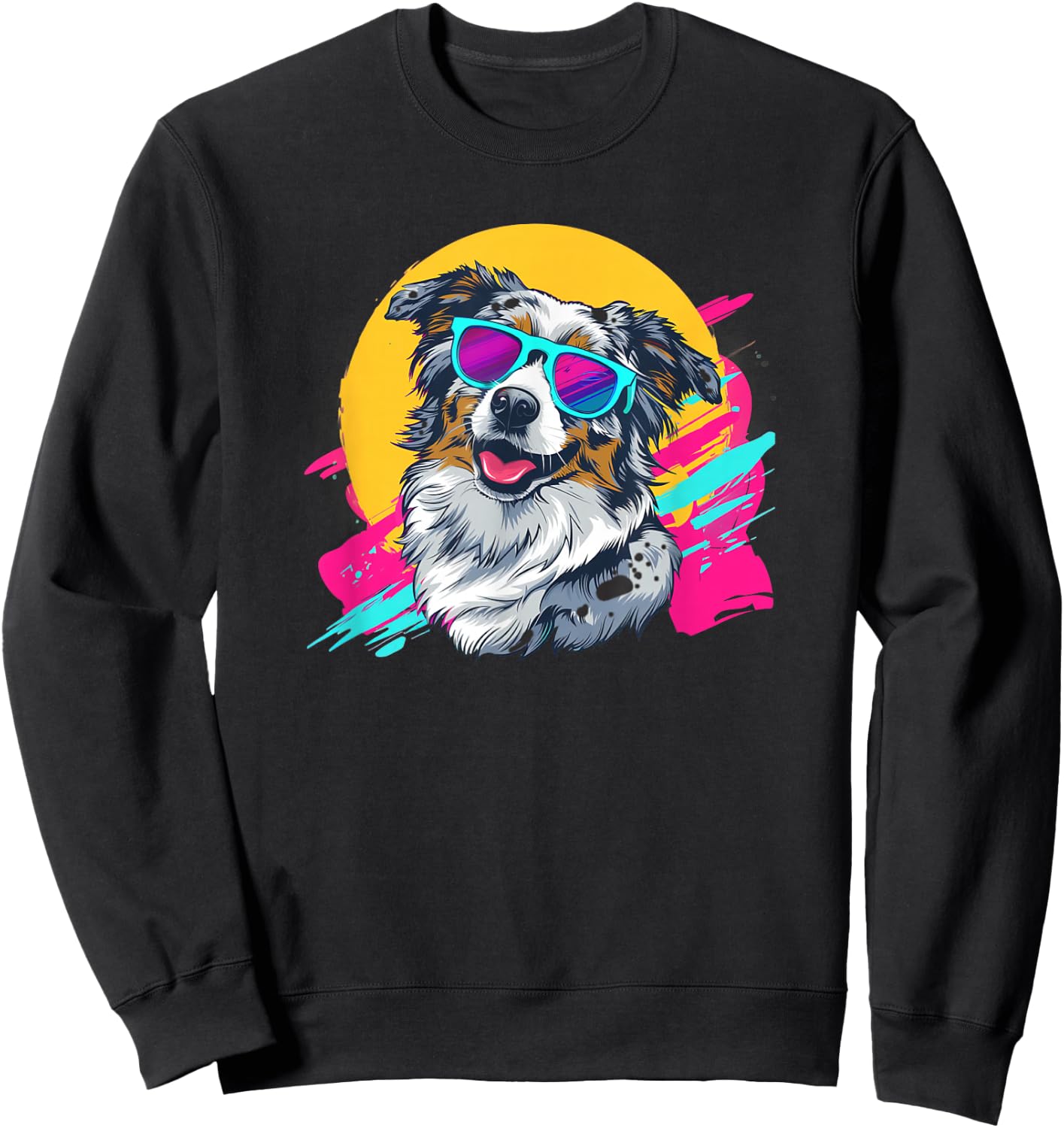 Funny Retro Vintage 80s Blue Merle Australian Shepherd Lover Sweatshirt - Sweatshirt | Black