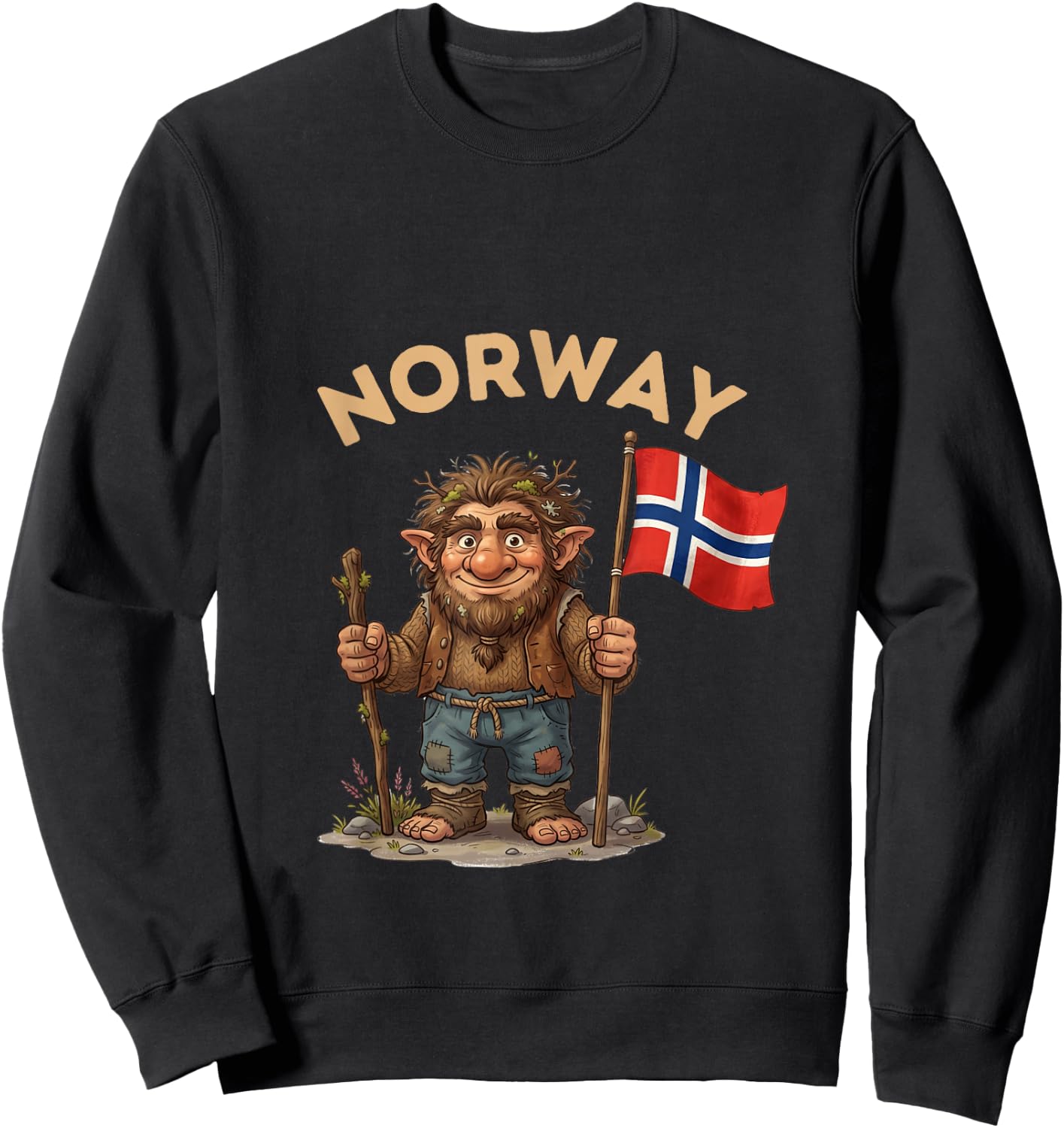 Vintage Norwegian Troll with Flag | Retro Norway Souvenir Sweatshirt - Sweatshirt | Black