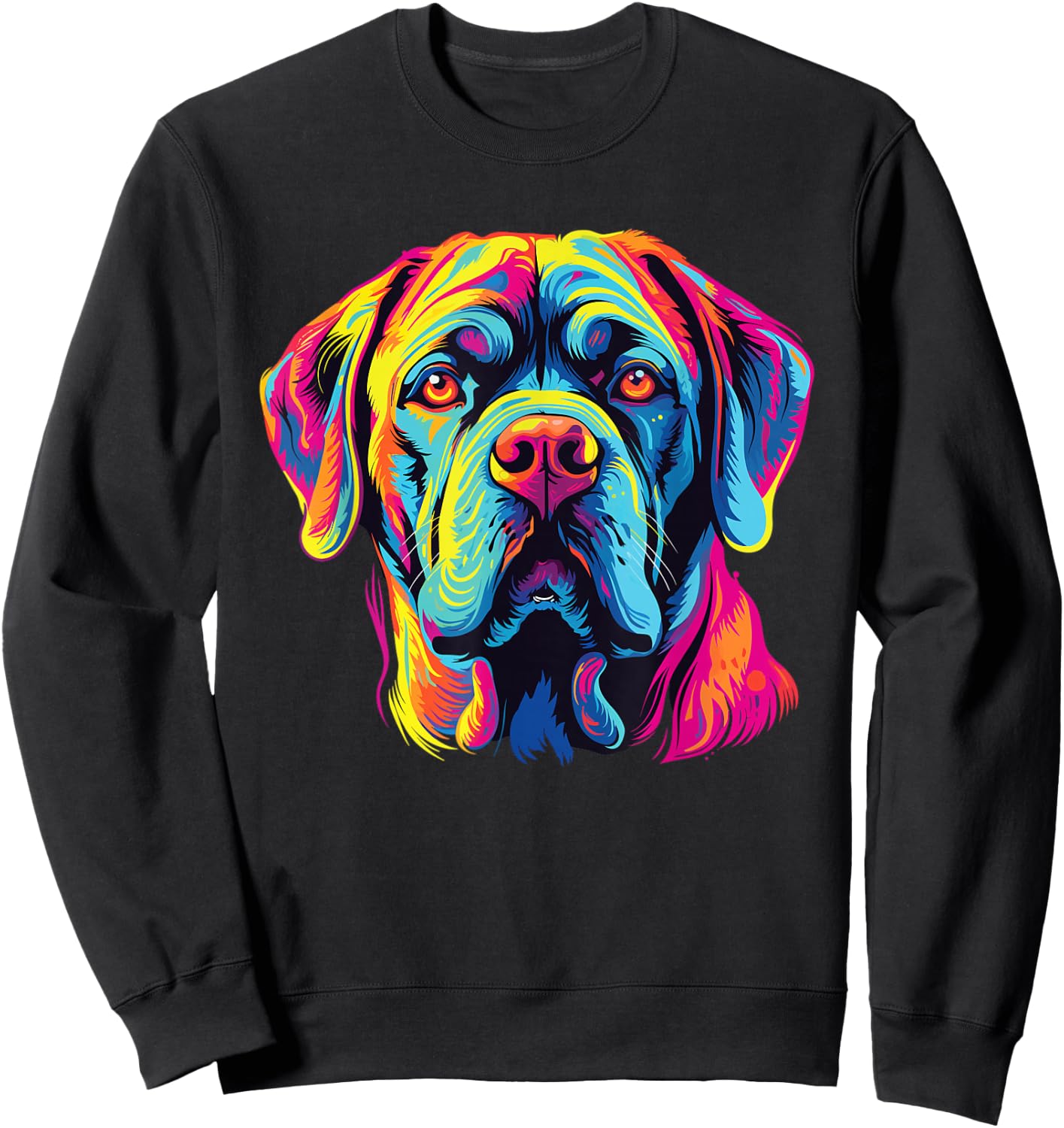 Retro Mastiff Dog -Adults Kids Multicolor Watercolor Artistic Modern Dog-Themed Small Sweatshirt - Sweatshirt | Black