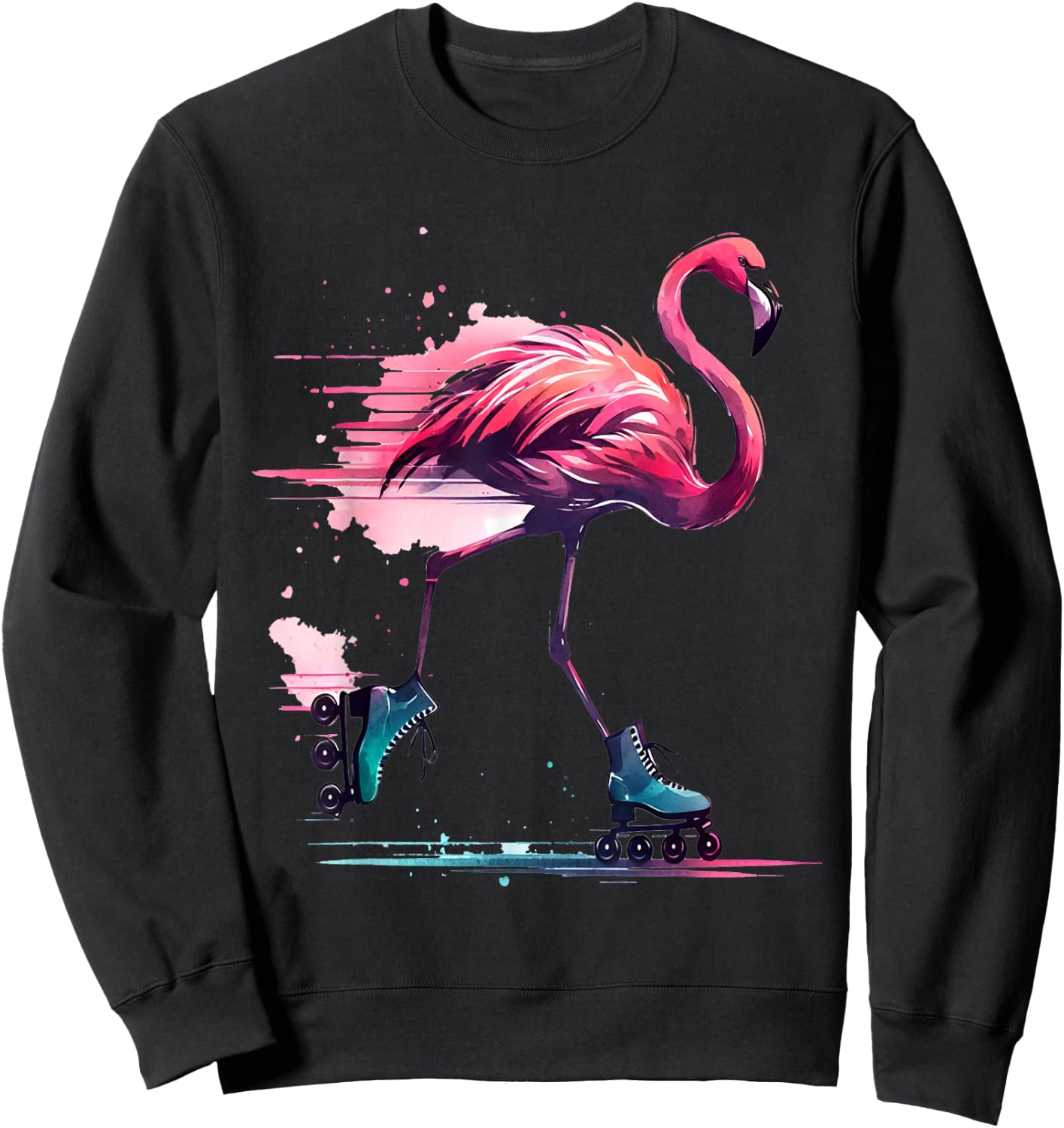 Funny Flamingo Roller Skating Cool Design Flamingo Sweatshirt - Sweatshirt | Black