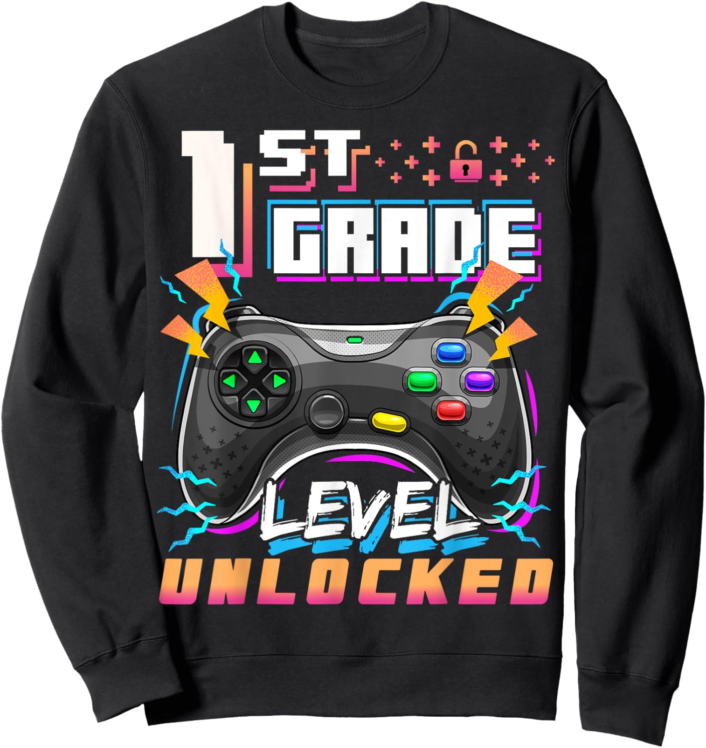 Back to School 1st Grade Boys Gamer First Day School Level Sweatshirt - Sweatshirt | Black