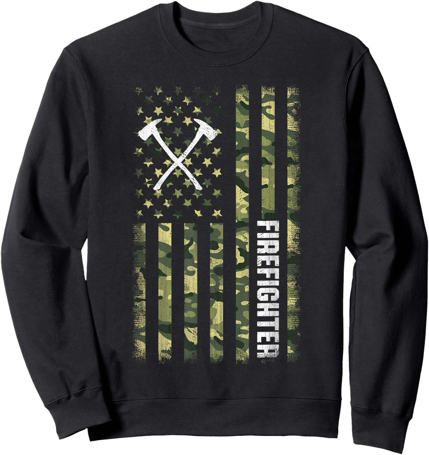 Camo American Flag USA Camouflage Patriotic Firefighter Sweatshirt - Sweatshirt | Black