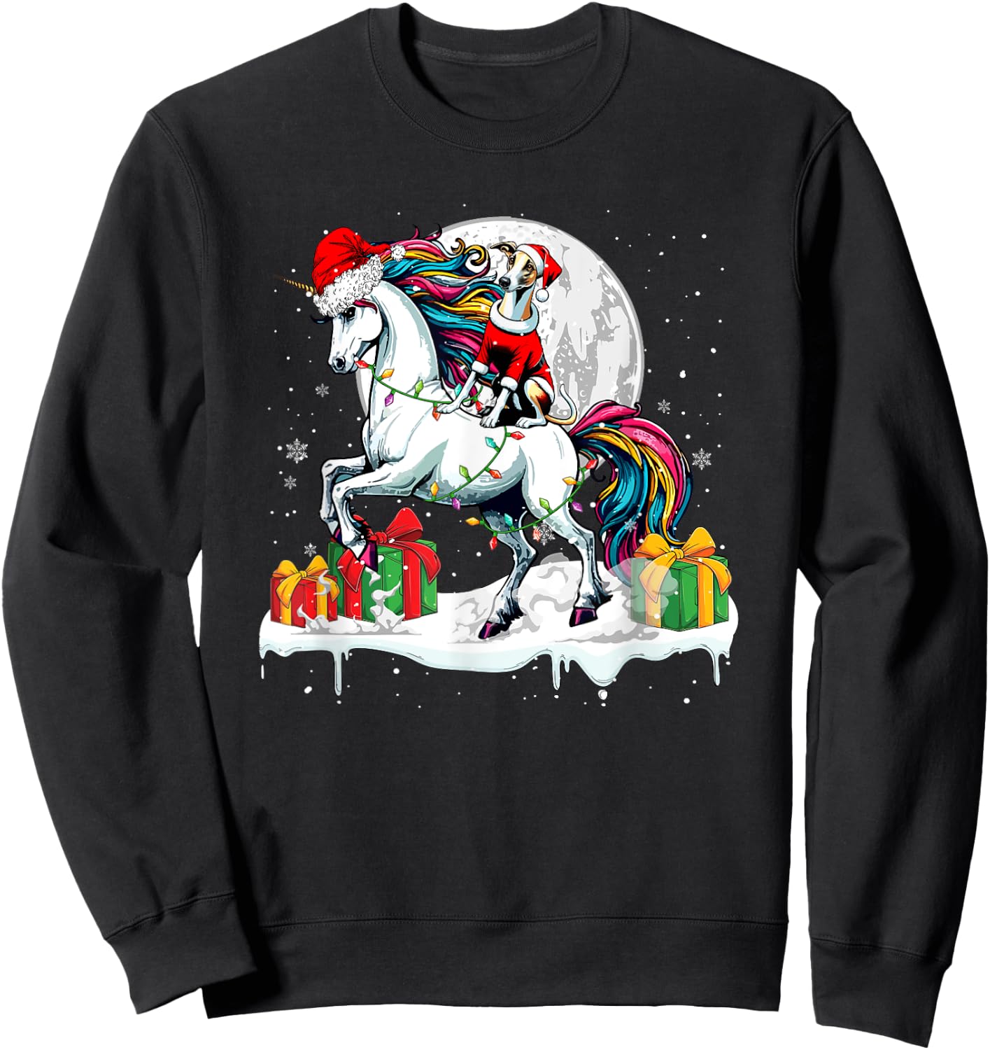 Santa Whippet Riding Unicorn Christmas Owner Kids Family Sweatshirt - Sweatshirt | Black