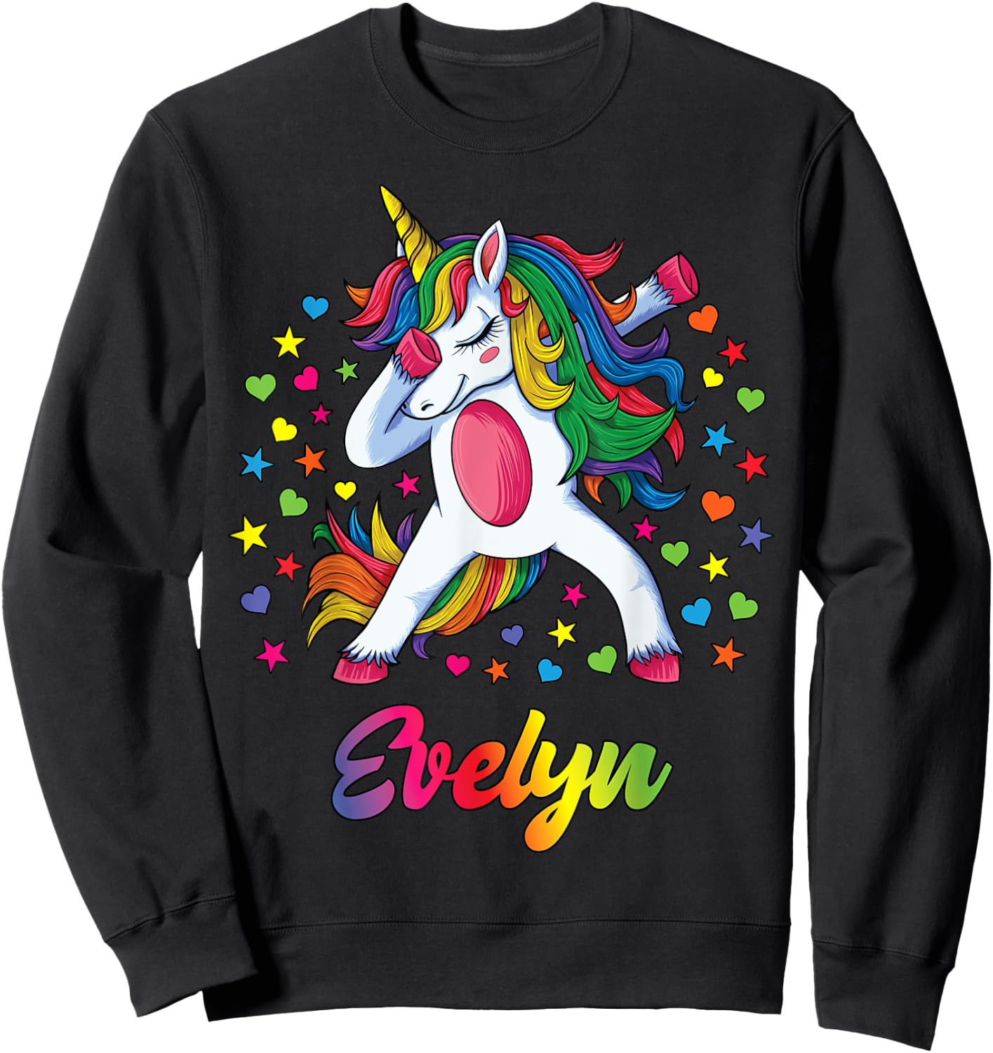 Evelyn Personalised Name Unicorn Girl Gift Sweatshirt - Sweatshirt | Black
