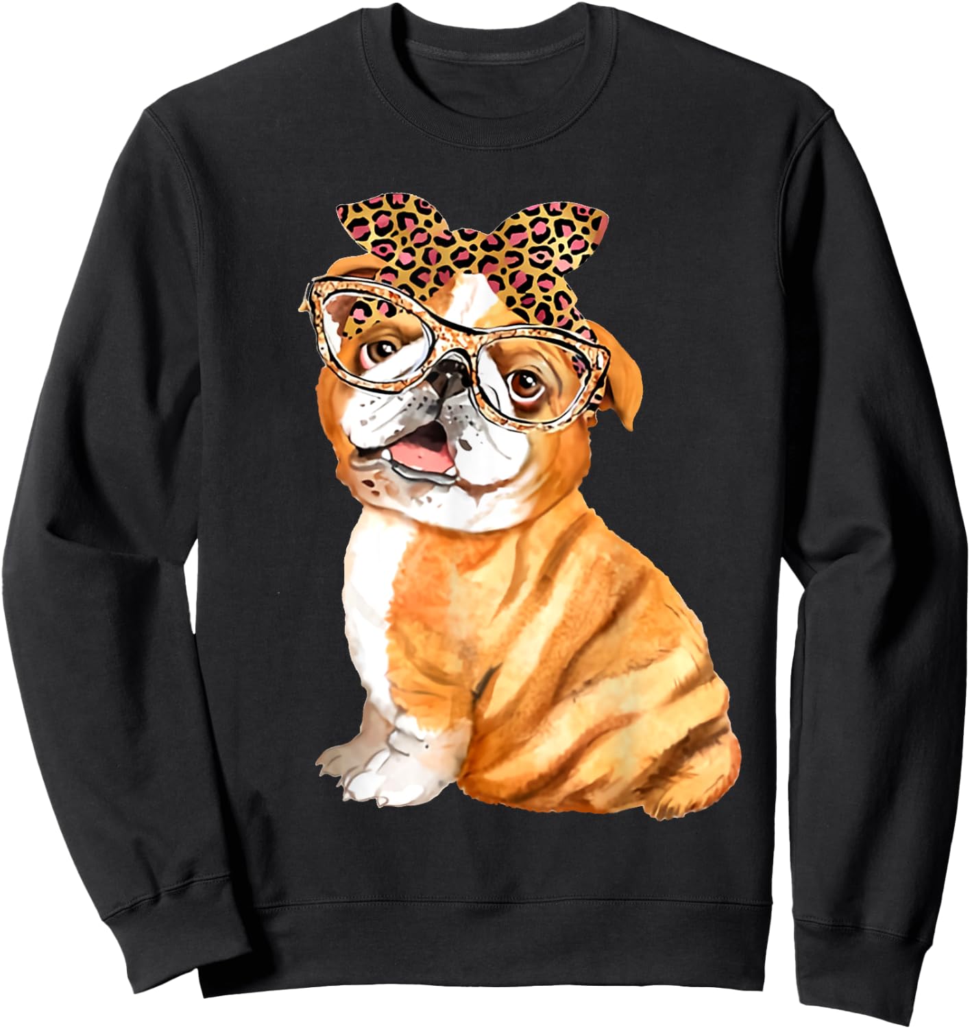 English Bulldog, Dog Dad Mom Gifts, Nerdy Glasses Bulldog Men Women Girls Kids Sweatshirt - Sweatshirt | Black