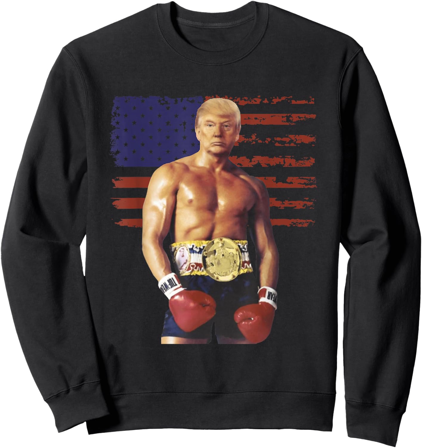 Funny Trump Rocky Boxing Meme Boxer US Flag Patriot Sweatshirt - Sweatshirt | Black