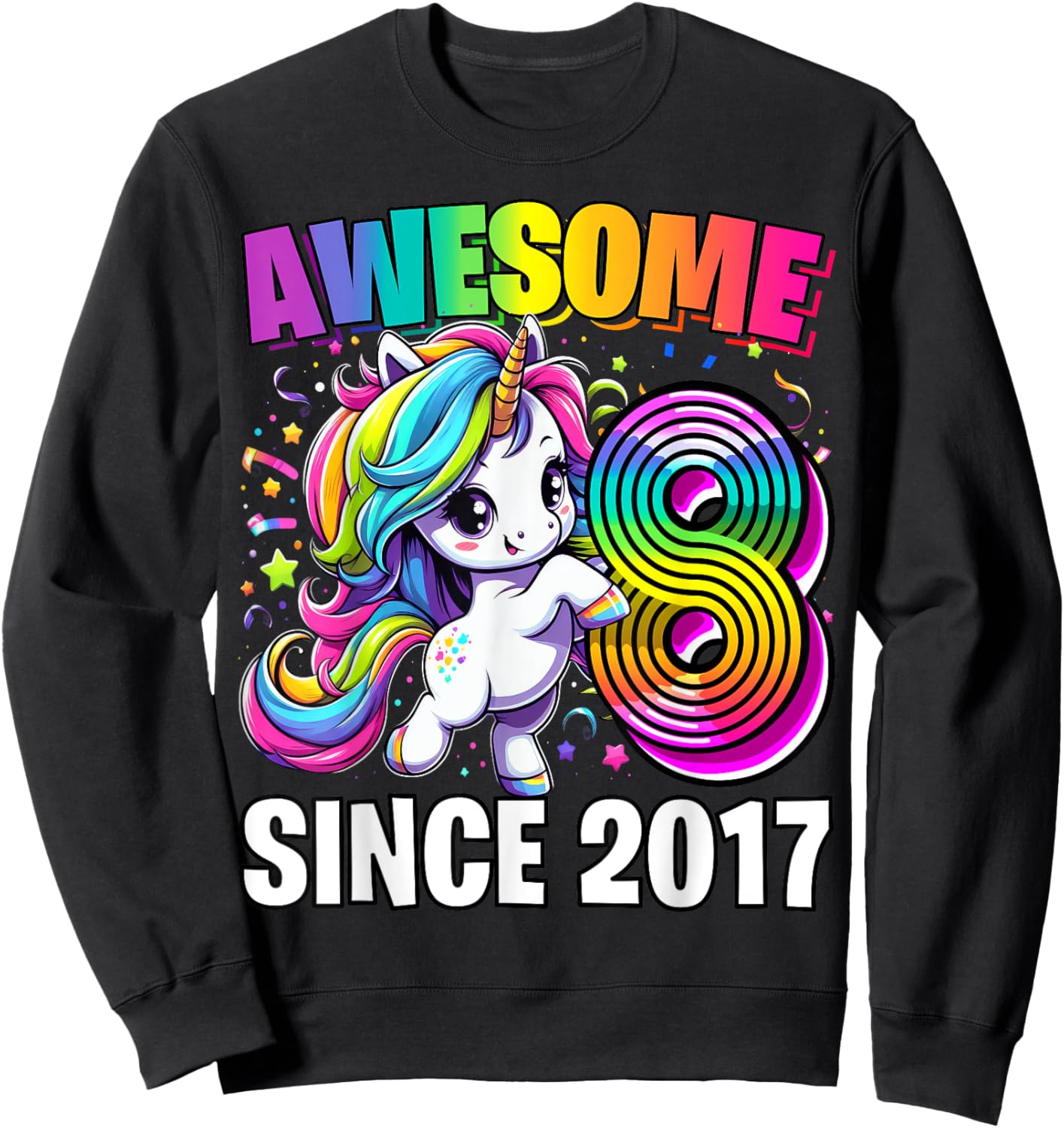 Unicorn 8th Birthday 8 Year Old Unicorn Party Girls Outfit Sweatshirt - Sweatshirt | Black
