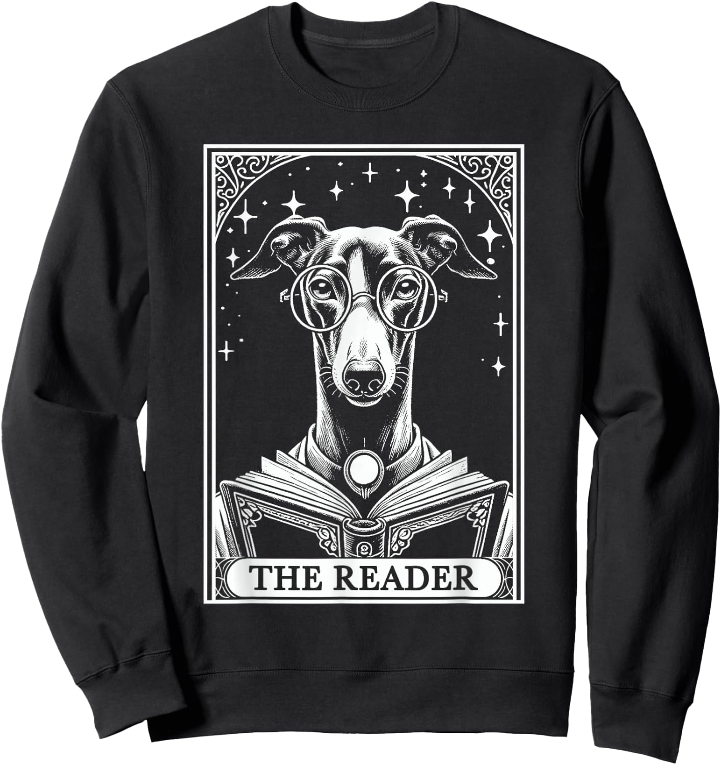 Tarot Card Vintage Greyhound Iggy Dog Book Lover The Reader Men Women Kids Sweatshirt - Sweatshirt | Black