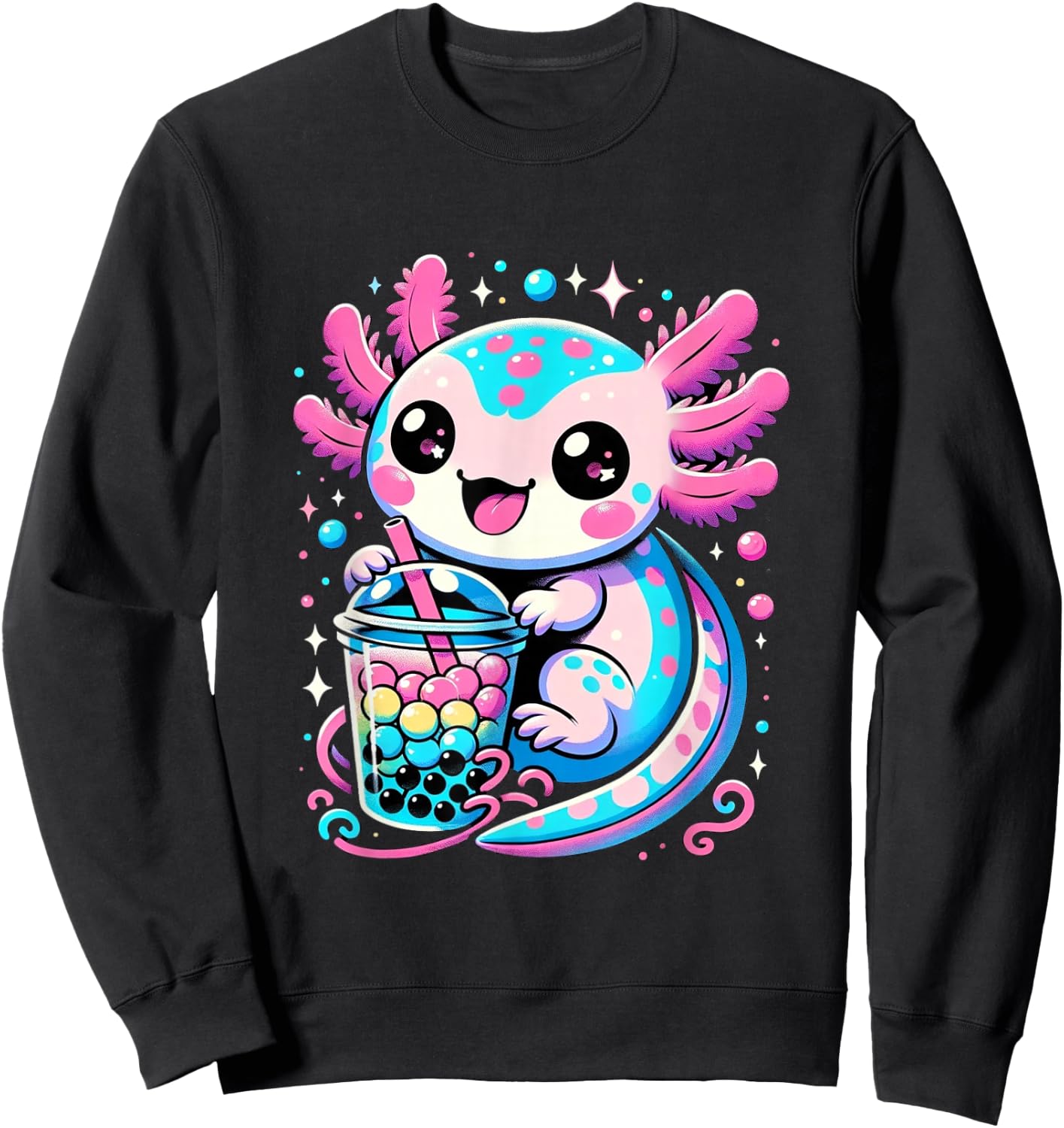 Axolotl Boba Tea Kawaii Neko Japanese Bubble Tea for Girls Sweatshirt - Sweatshirt | Black