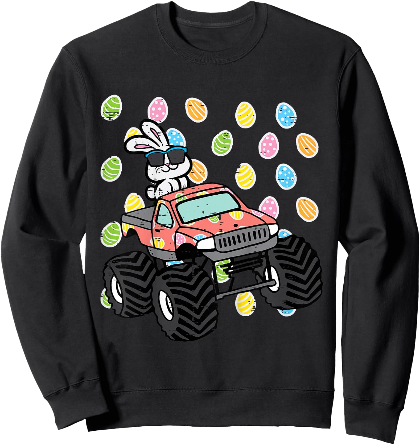 Kids Easter Bunny On Monster Truck Eggs Rabbit Toddler Boys Kids Sweatshirt - Sweatshirt | Black