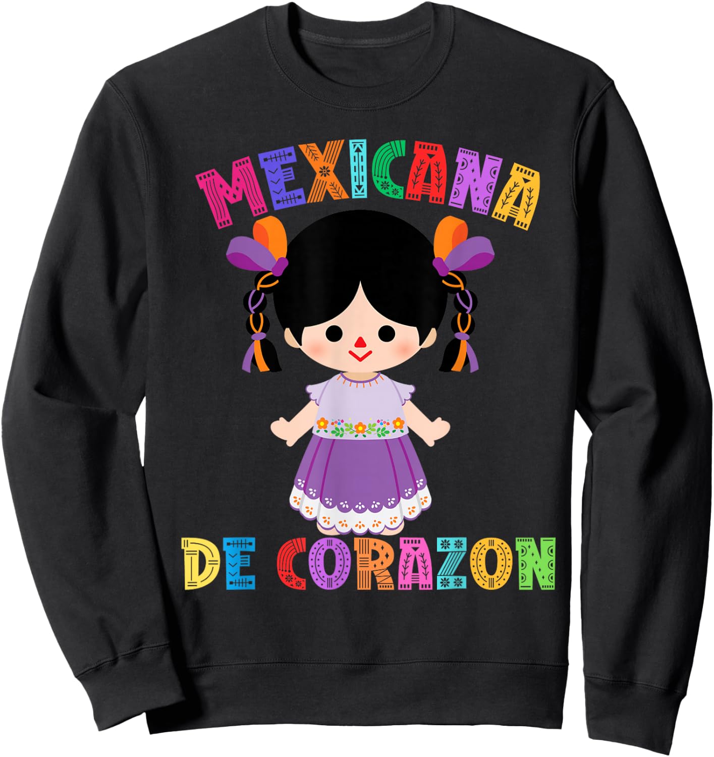 Mexican Doll, Maria. Mexican Mazahua Arte Huichol, Lele Sweatshirt - Sweatshirt | Black