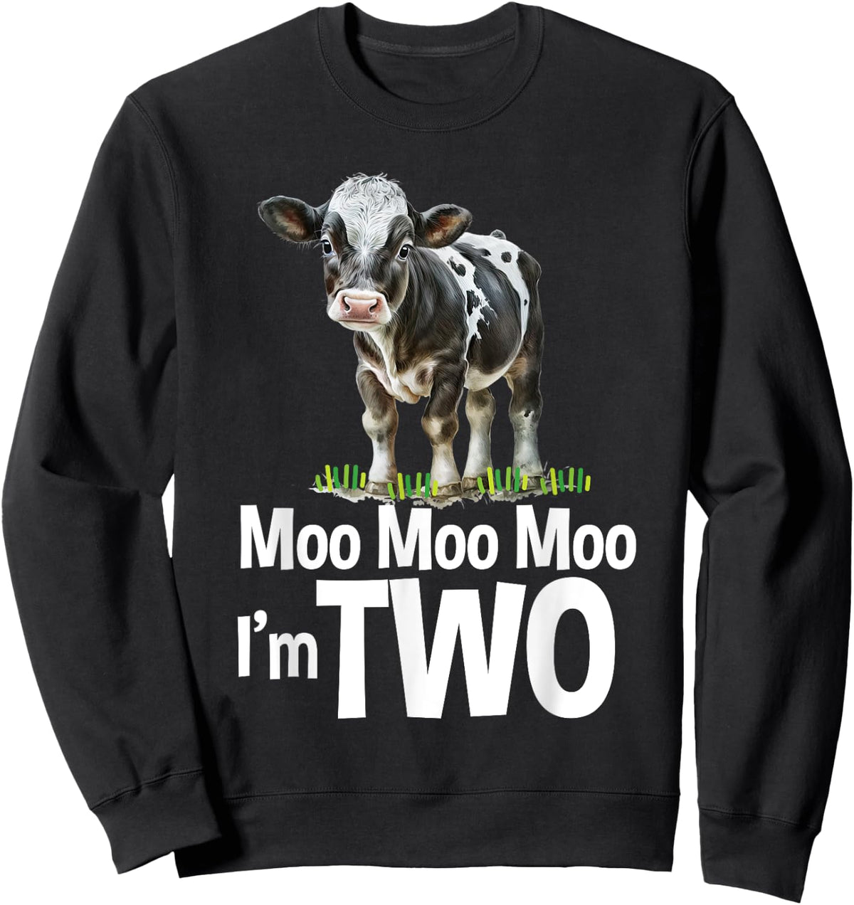 Moo Moo I'm Two 2nd Birthday Funny Cute Cow Sounds Toddler Sweatshirt - Sweatshirt | Black