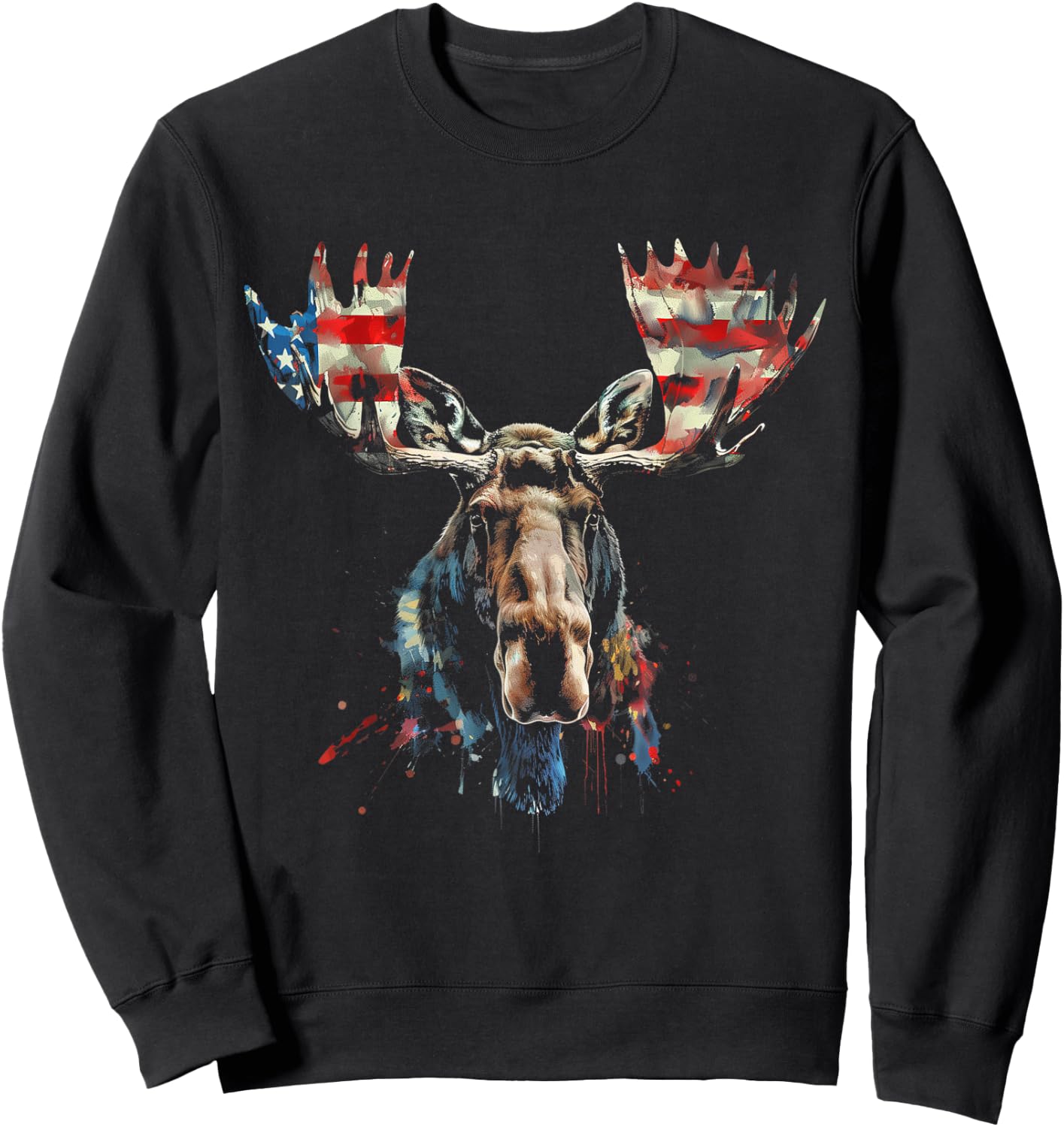 Moose American Flag USA Nature Patriotic Moose Lover Kids Men Sweatshirt - Sweatshirt | Black