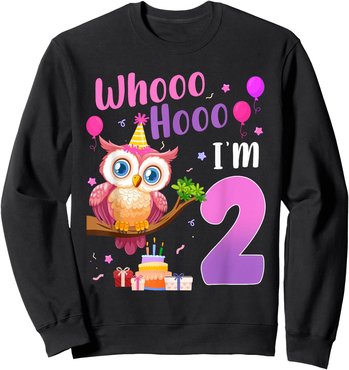 Whooo Hooo I’m 2 Year Old Cute Owl 2nd Birthday Girl Sweatshirt - Sweatshirt | Black