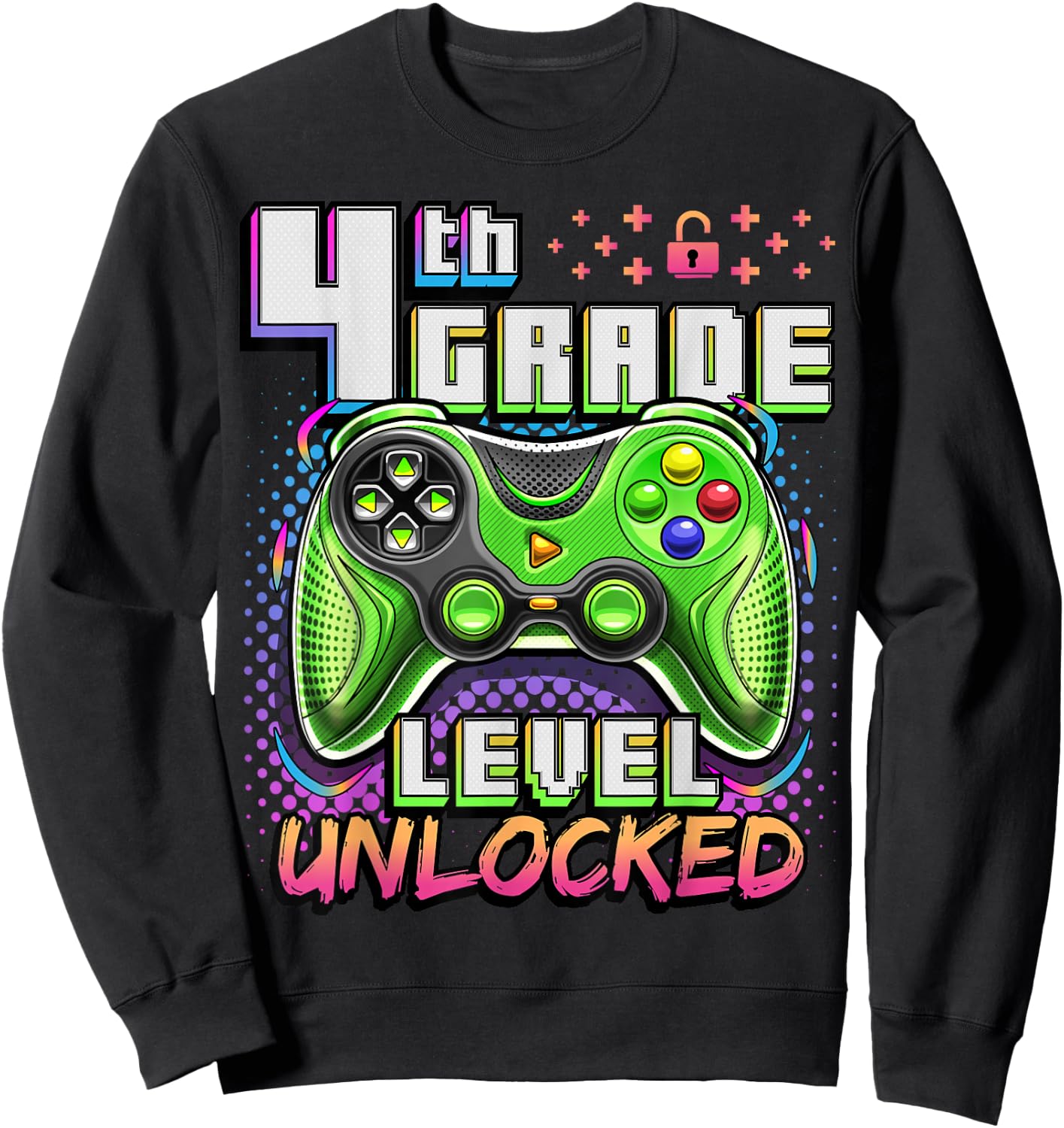 Back to School 4th Grade Boys Gamer First Day School Level Sweatshirt - Sweatshirt | Black