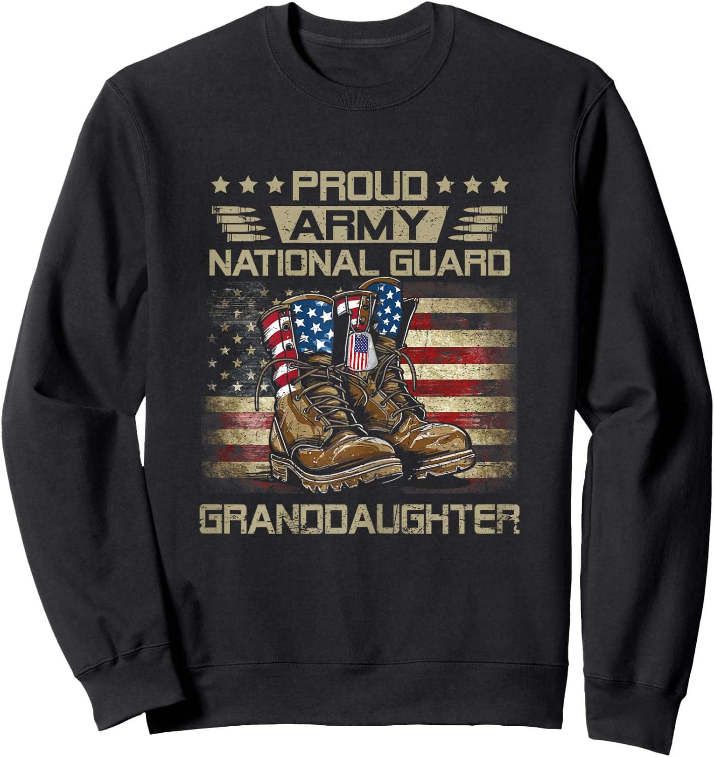 Proud National Guard Granddaughter Flag US Family Matching Sweatshirt - Sweatshirt | Black
