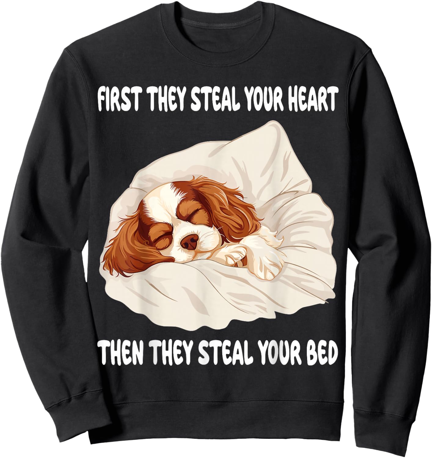 Cavalier King Charles Spaniel Sleeping Pajamas Nightgown Sweatshirt - Sweatshirt | Black