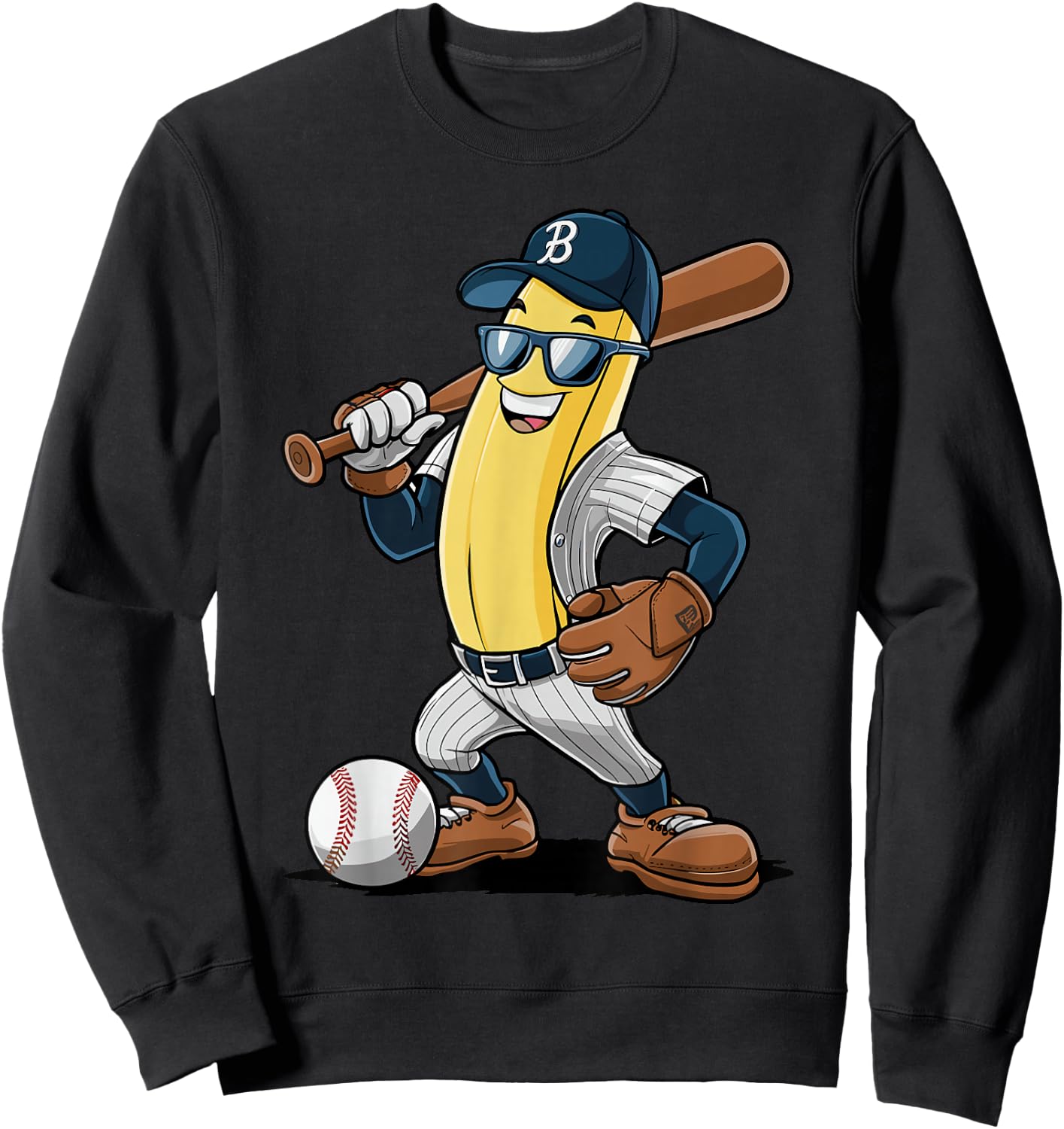 Banana Softball Sport Fruit Cute Banana Baseball Player Sweatshirt - Sweatshirt | Black
