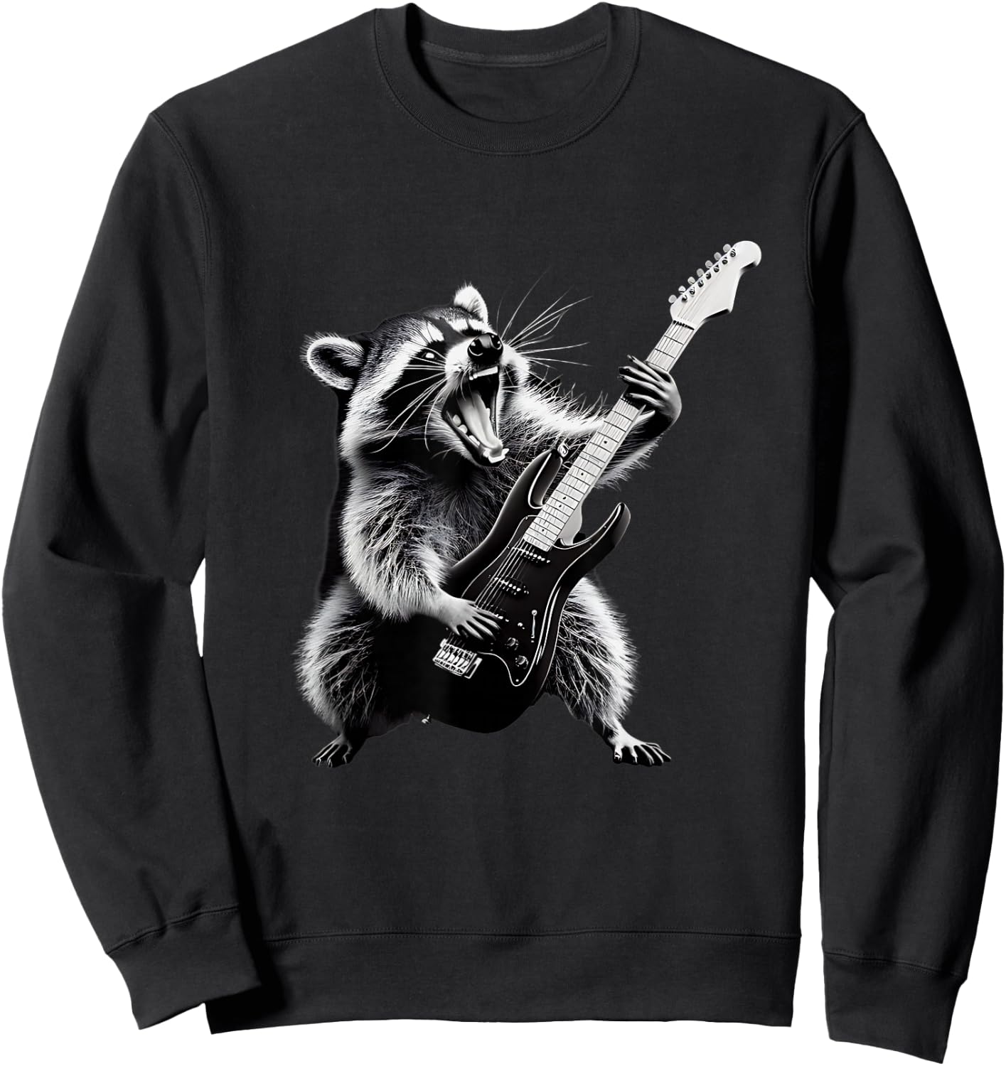Rock Raccoon Playing Guitar Men Women Kids Funny Raccoon Sweatshirt - Sweatshirt | Black