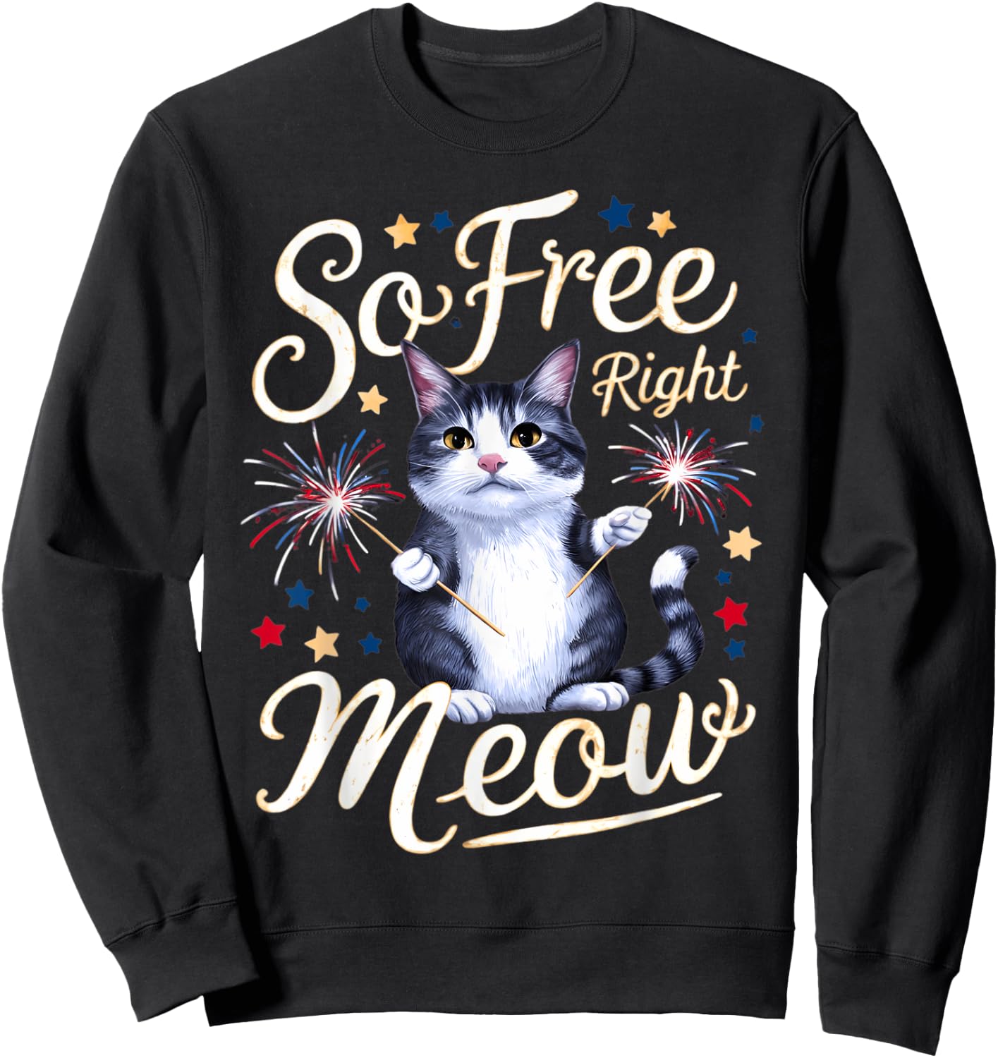 I'm So Free Right Meow Shirts Women Funny 4th of July Cats Sweatshirt - Sweatshirt | Black
