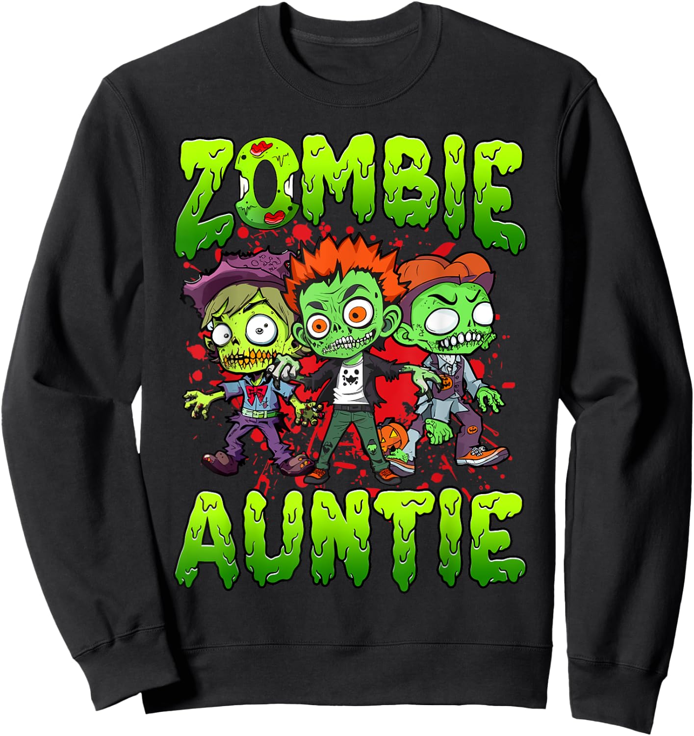 Zombie Auntie Halloween Costume Family Matching Sweatshirt - Sweatshirt | Black